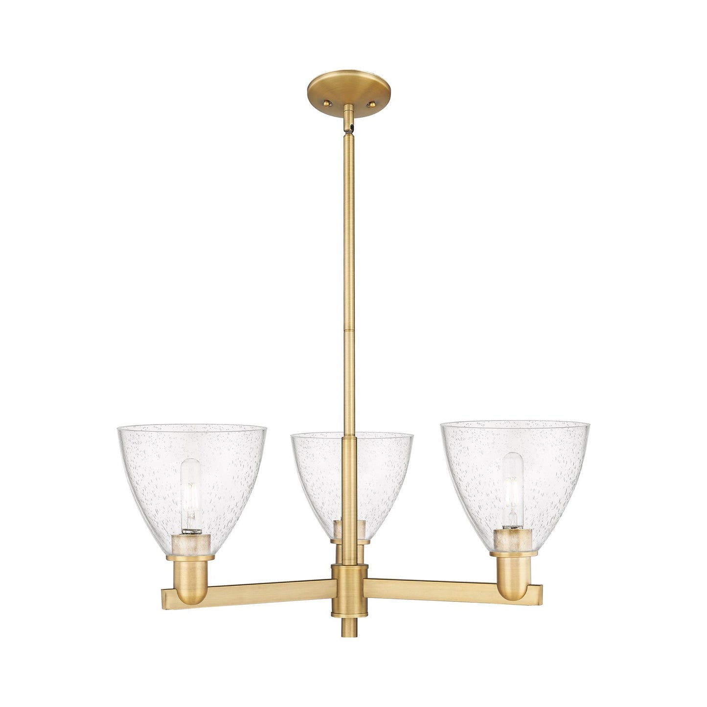 Innovations Bristol 29in 3-Light Pendant | Industrial Brushed Brass Steel and Seedy Glass Dome Shade | Kitchen Island & Dining | Model 716-3CR-BB-GBD-754