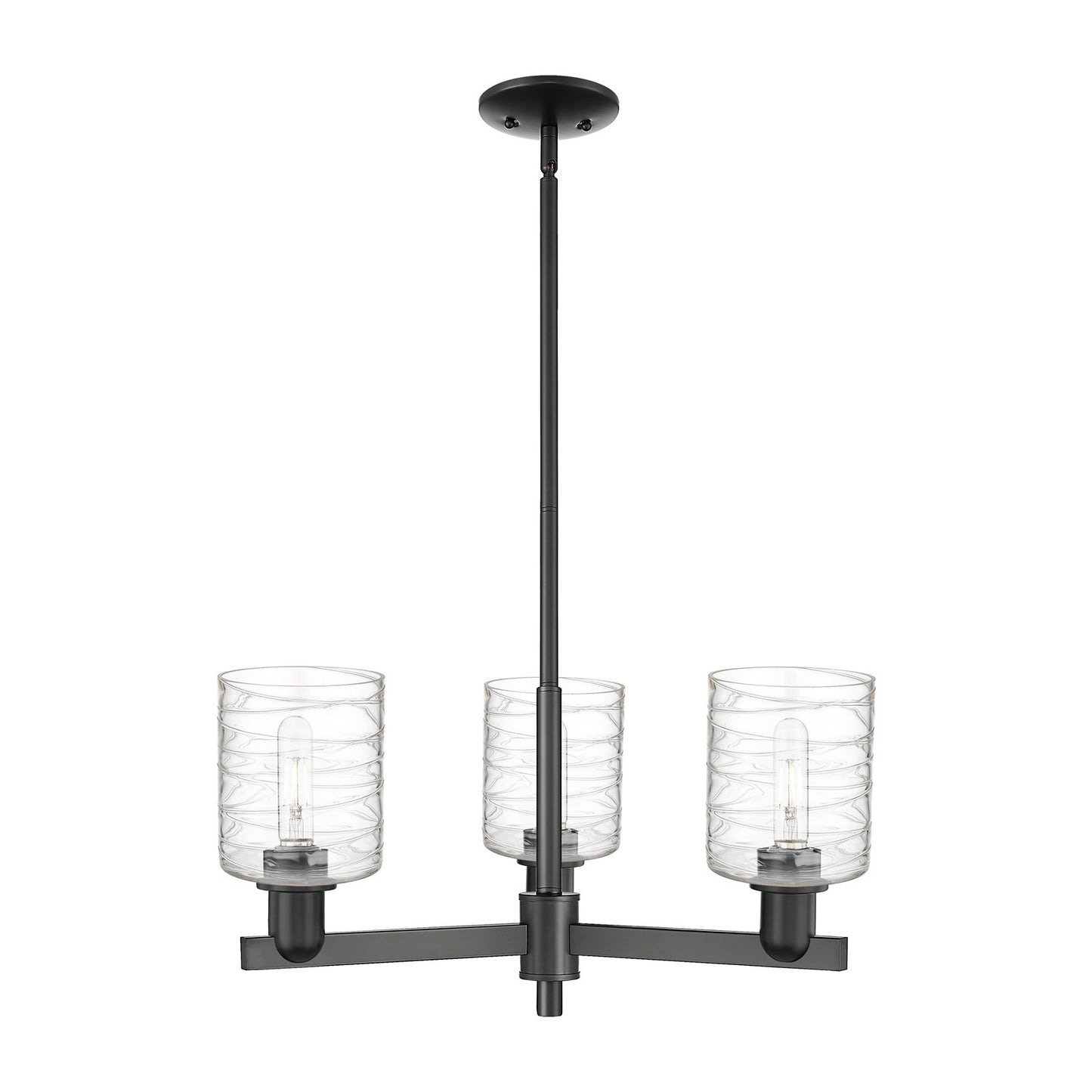 Innovations Cobbleskill 27in 3-Light Pendant | Industrial Matte Black Steel and Deco Swirl Glass | Kitchen Island & Dining Room | Model 716-3CR-BK-G1113