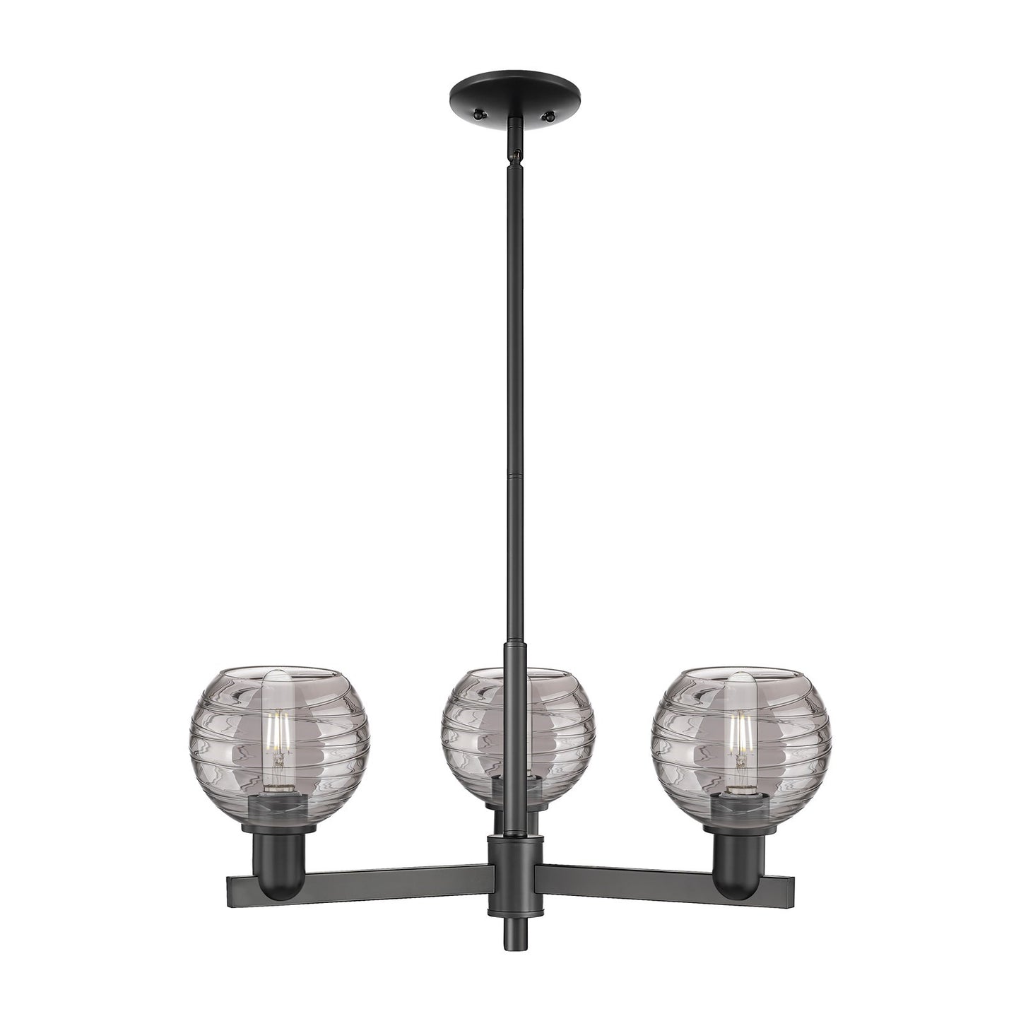 Innovations Athens Deco Swirl 27.62in 3-Light Pendant | Industrial Matte Black Steel and Light Smoke Glass | Kitchen Island & | Model 716-3CR-BK-G1213-6SM