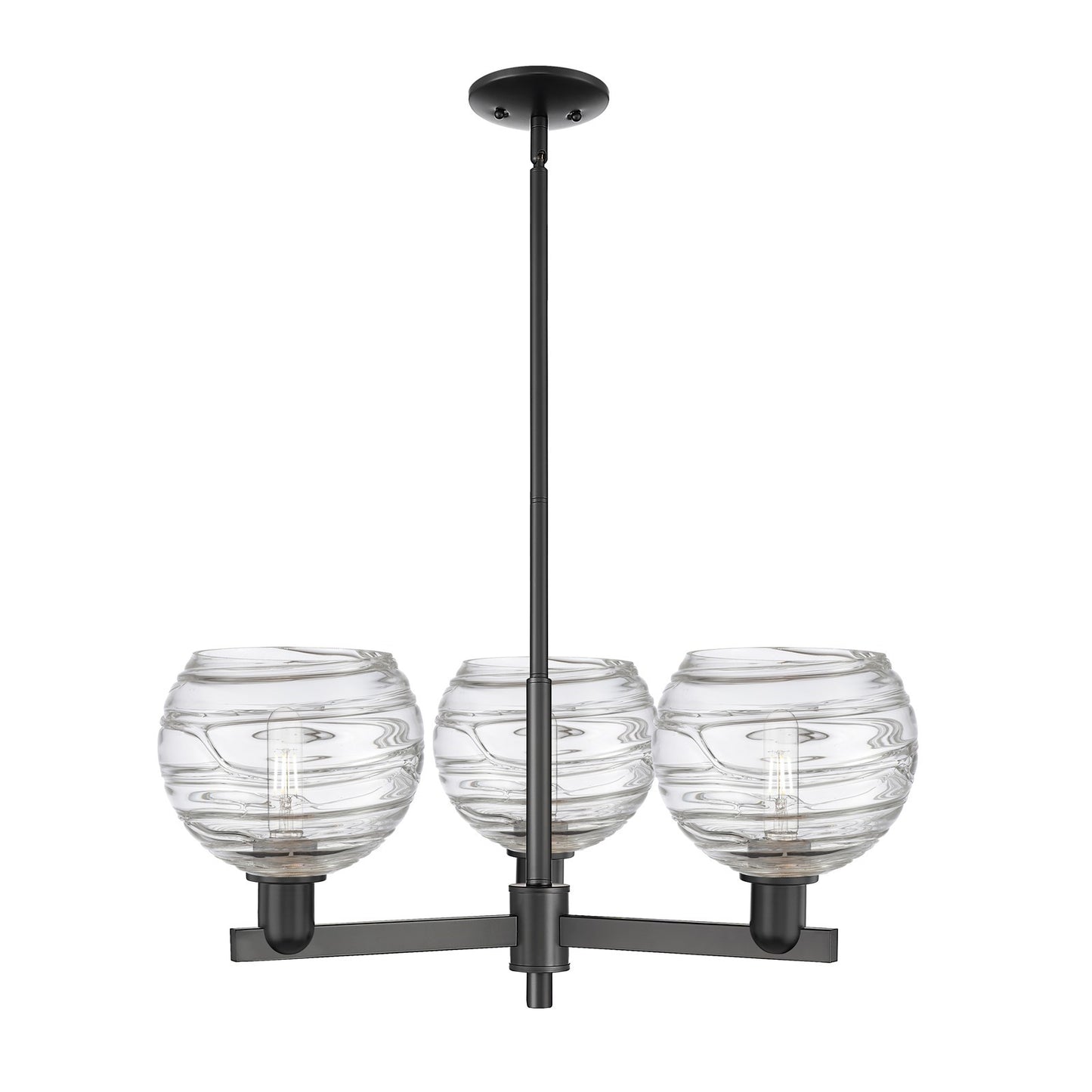 Innovations Athens Deco Swirl 30in 3-Light Pendant | Industrial Matte Black Steel and Clear Deco Swirl Glass | Kitchen Island | Model 716-3CR-BK-G1213-8CL