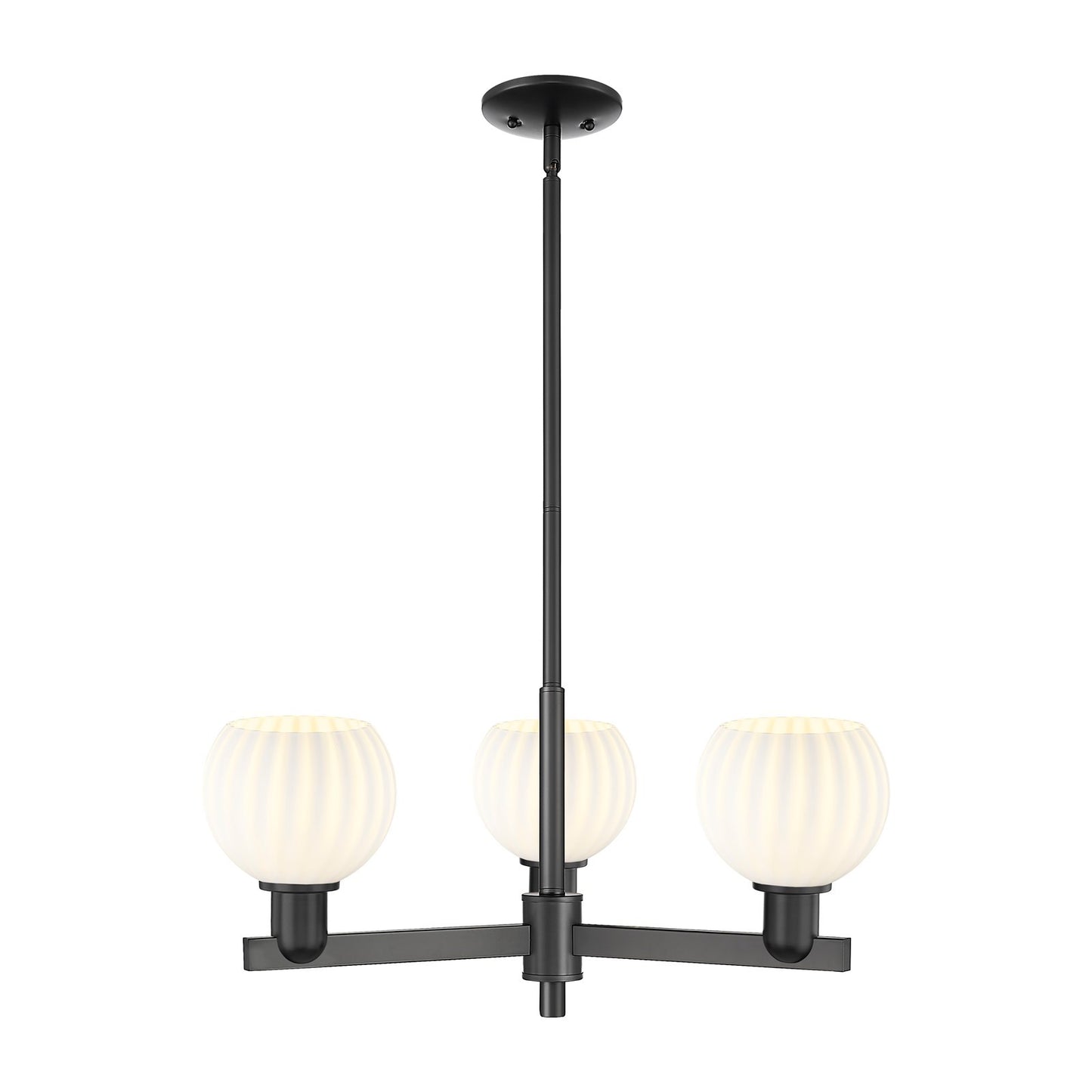 Innovations Lighting Arcadia 28in 3-Light Pendant | Industrial Matte Black Steel and White Venetian Glass | Kitchen Island & | Model 716-3CR-BK-G1217-6WV