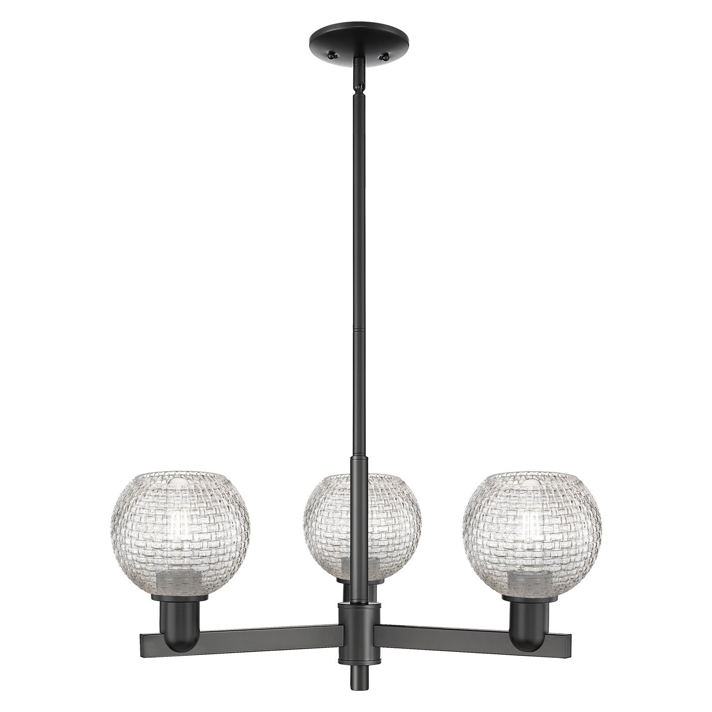 Innovations Athens 28in 3-Light Pendant | Industrial Matte Black Steel and Clear Basket Weave Glass | Kitchen Island & Dining | Model 716-3CR-BK-G122C-6CL