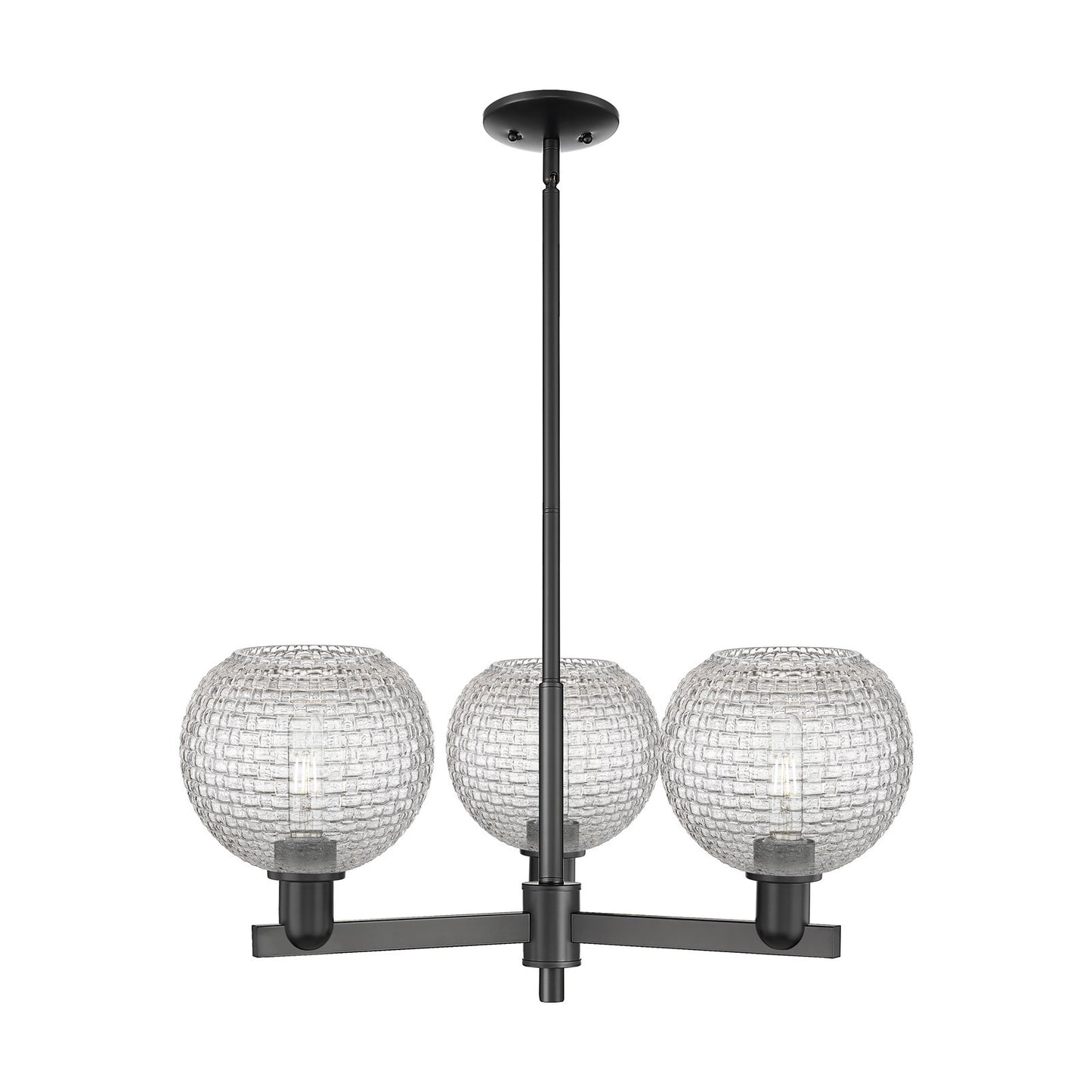 Innovations Athens 30in 3-Light Pendant | Industrial Matte Black Steel and Clear Basket Weave Glass | Kitchen Island & Dining | Model 716-3CR-BK-G122C-8CL