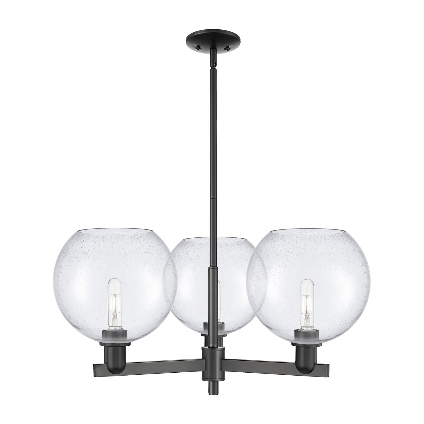 Innovations Athens 32in 3-Light Pendant | Industrial Matte Black Steel and Seedy Glass | Kitchen Island & Dining Room | 31.75 x | Model 716-3CR-BK-G124-10