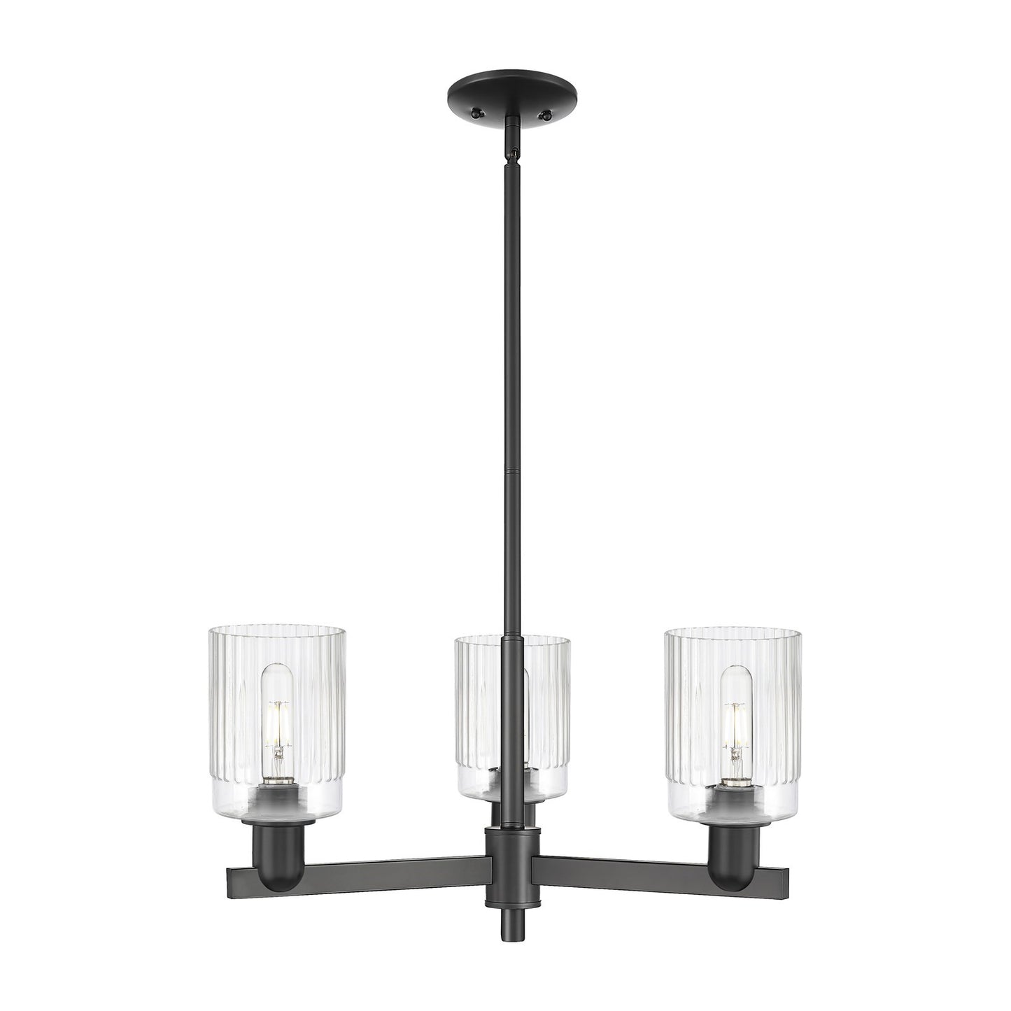 Innovations Hadley 26in 3-Light Pendant | Industrial Matte Black Steel and Clear Ribbed Glass | Kitchen Island & Dining Room | Model 716-3CR-BK-G342