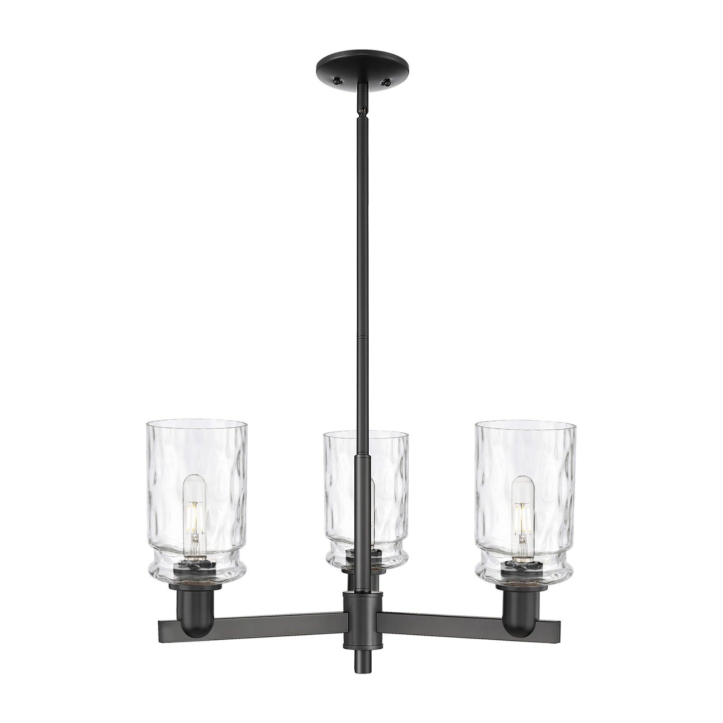 Innovations Candor 27in 3-Light Pendant | Industrial Matte Black Steel and Clear Waterglass Glass | Kitchen Island & Dining Room | Model 716-3CR-BK-G352