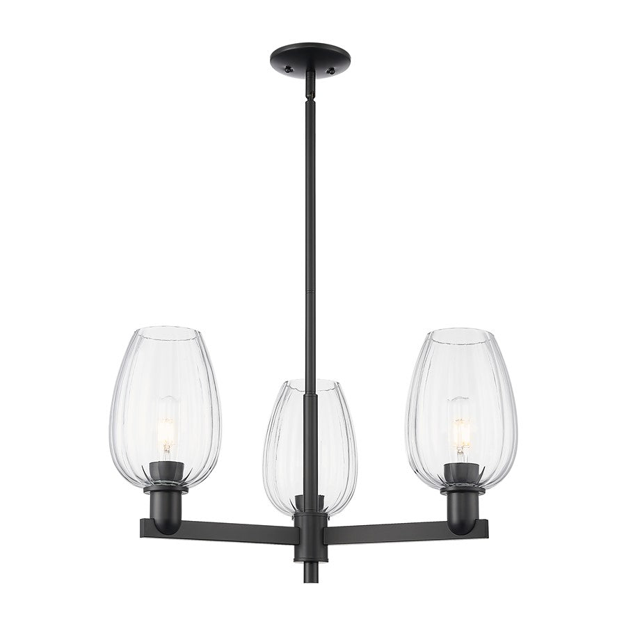 Innovations Preston 3Lt 18" Flute Stem Chandelier, BK/CL - 716-3CR-BK-G457-6CL