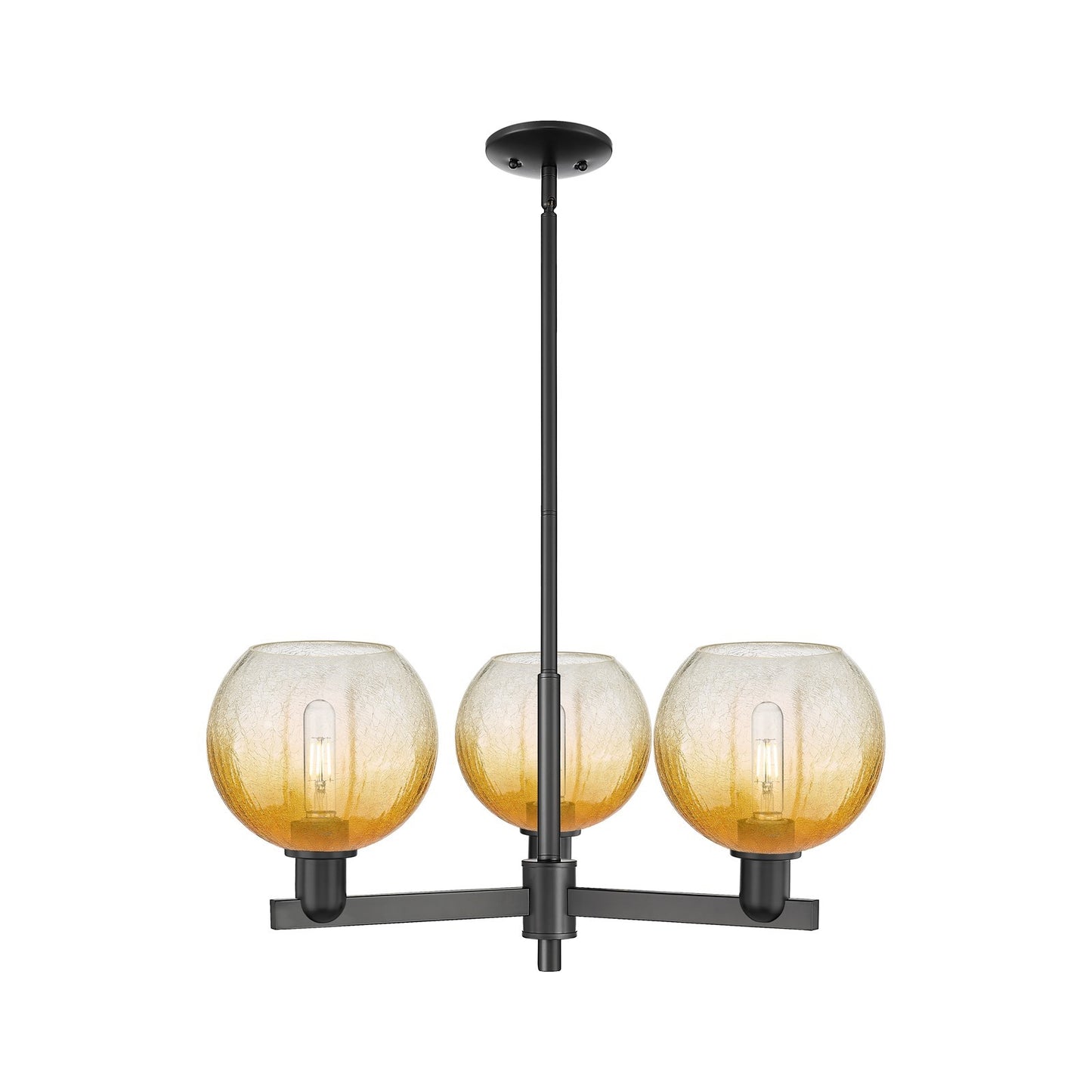 Innovations Brookhaven Globe 30in 3-Light Pendant | Industrial Matte Black Steel and Amber Glass | Kitchen Island & Dining | Model 716-3CR-BK-G483-8AM