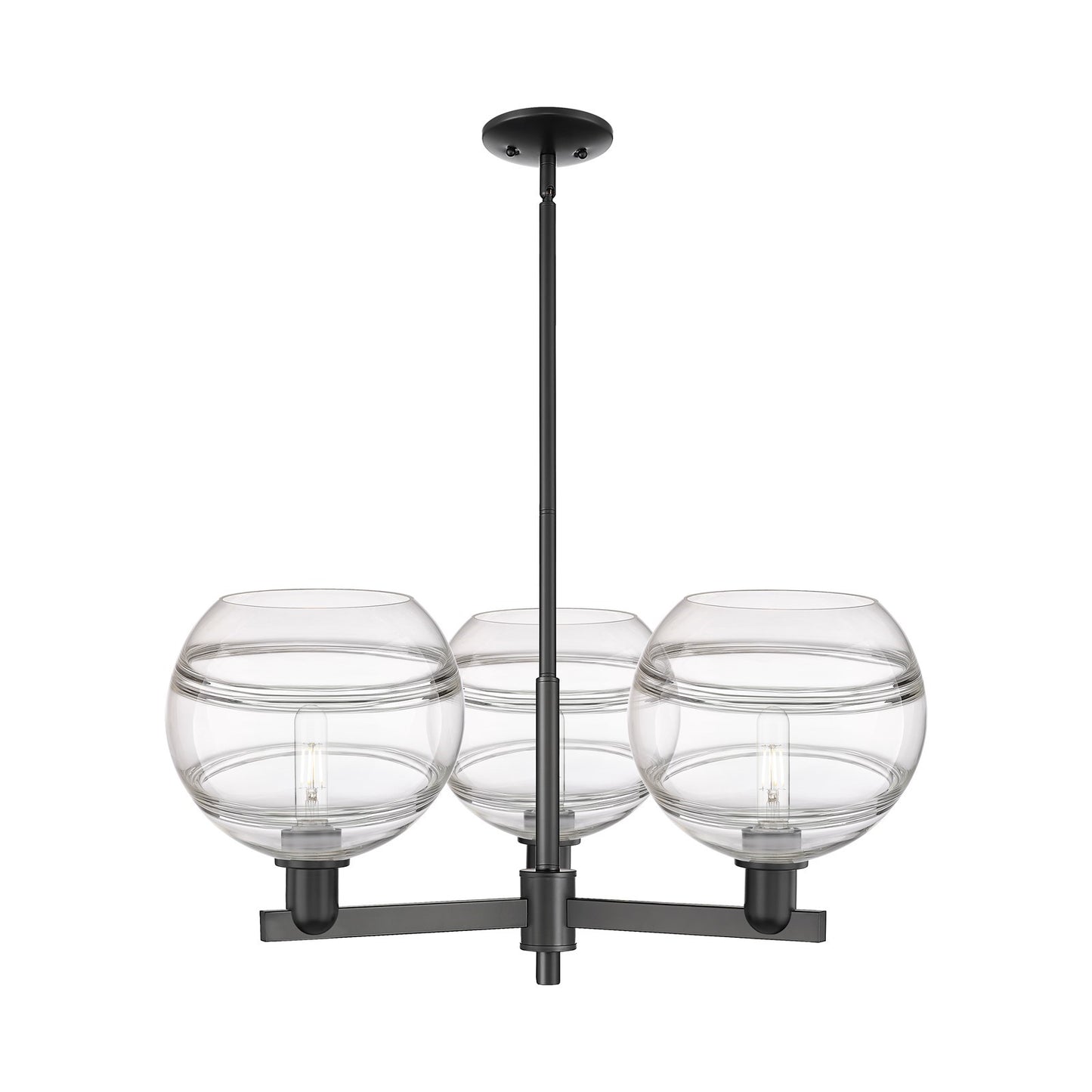 Innovations Rochester 32in 3-Light Pendant | Industrial Matte Black Steel and Clear Glass | Kitchen Island & Dining Room | Model 716-3CR-BK-G556-10CL