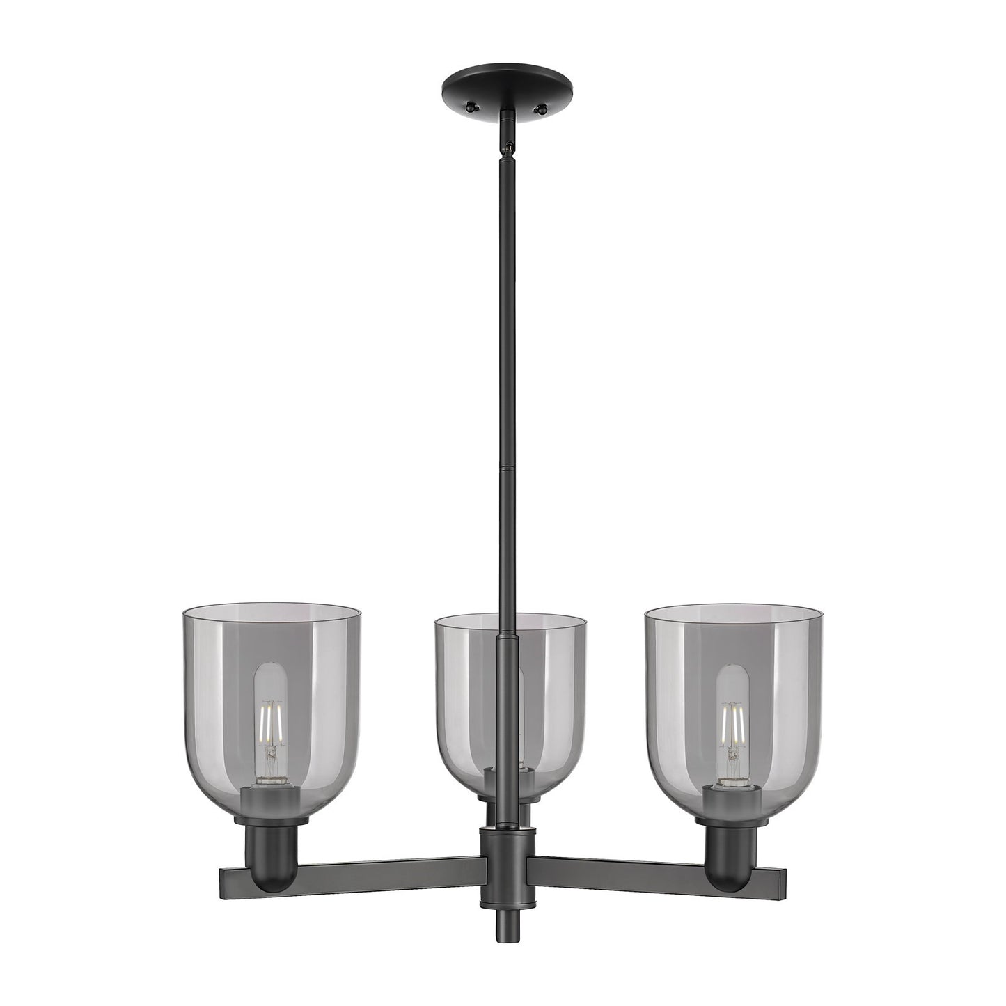 Innovations Bella 27in 3-Light Pendant | Industrial Matte Black Steel and Light Smoke Glass | Kitchen Island & Dining Room | Model 716-3CR-BK-G558-6SM