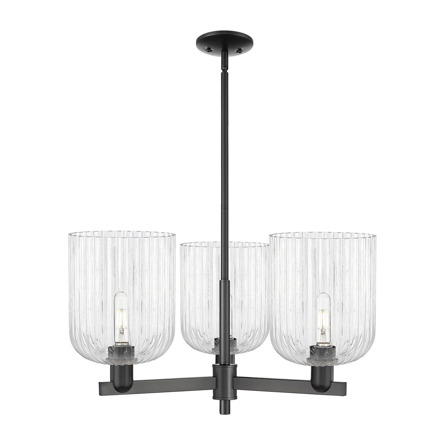 Innovations Bridal Veil 30in 3-Light Pendant | Industrial Matte Black Steel and Clear Ribbed Glass | Kitchen Island & Dining | Model 716-3CR-BK-G559-8CL