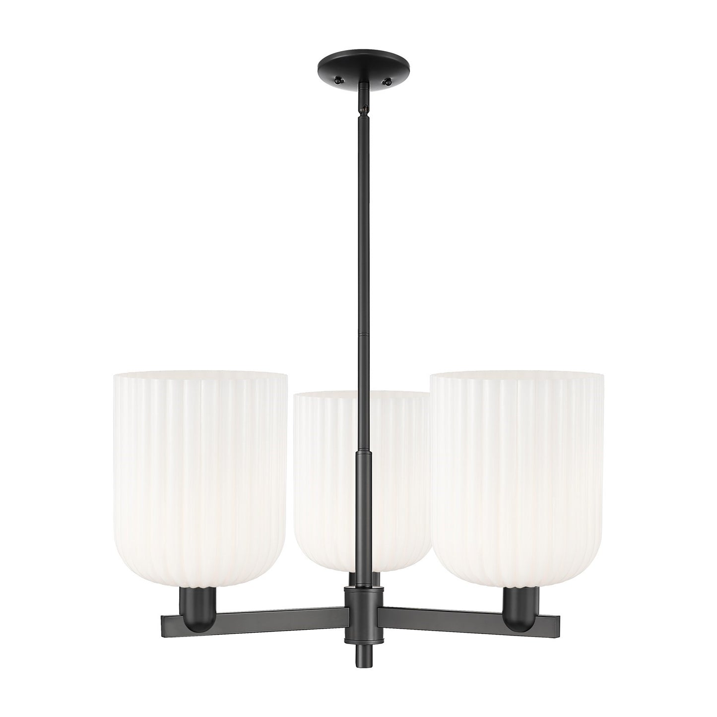 Innovations Bridal Veil 30in 3-Light Pendant | Industrial Matte Black Steel and Gloss White Ribbed Glass | Kitchen Island & | Model 716-3CR-BK-G559-8GWH