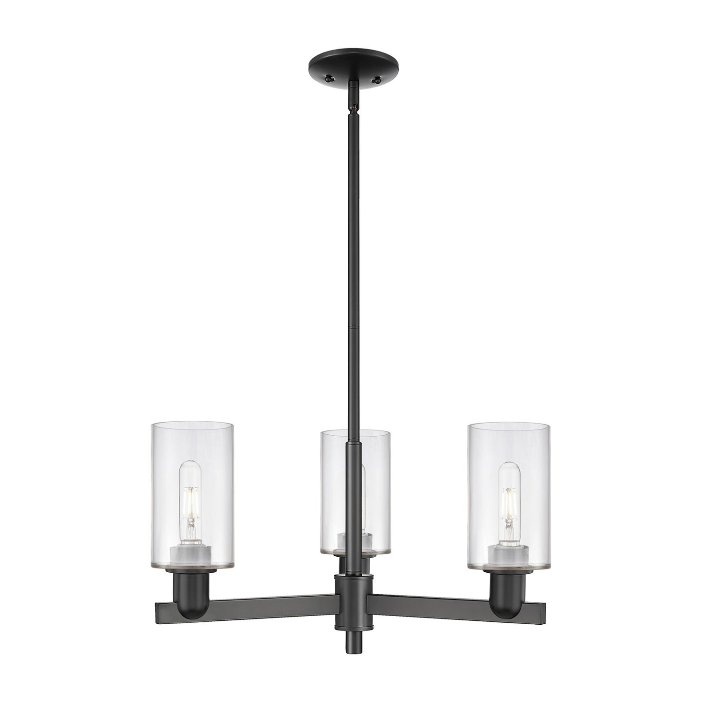 Innovations Clymer 26in 3-Light Pendant | Industrial Matte Black Steel and Clear Glass | Kitchen Island & Dining Room | 25.62 x | Model 716-3CR-BK-G802