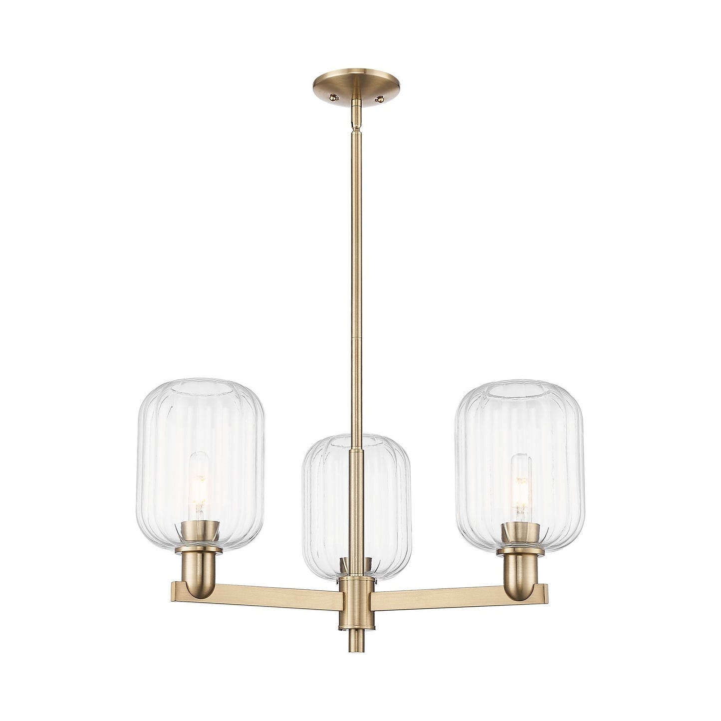 Innovations Preston Cylinder 28.5in 3-Light Pendant | Industrial Champagne Bronze Steel and Clear Glass | Kitchen Island & | Model 716-3CR-CB-G460-7CL