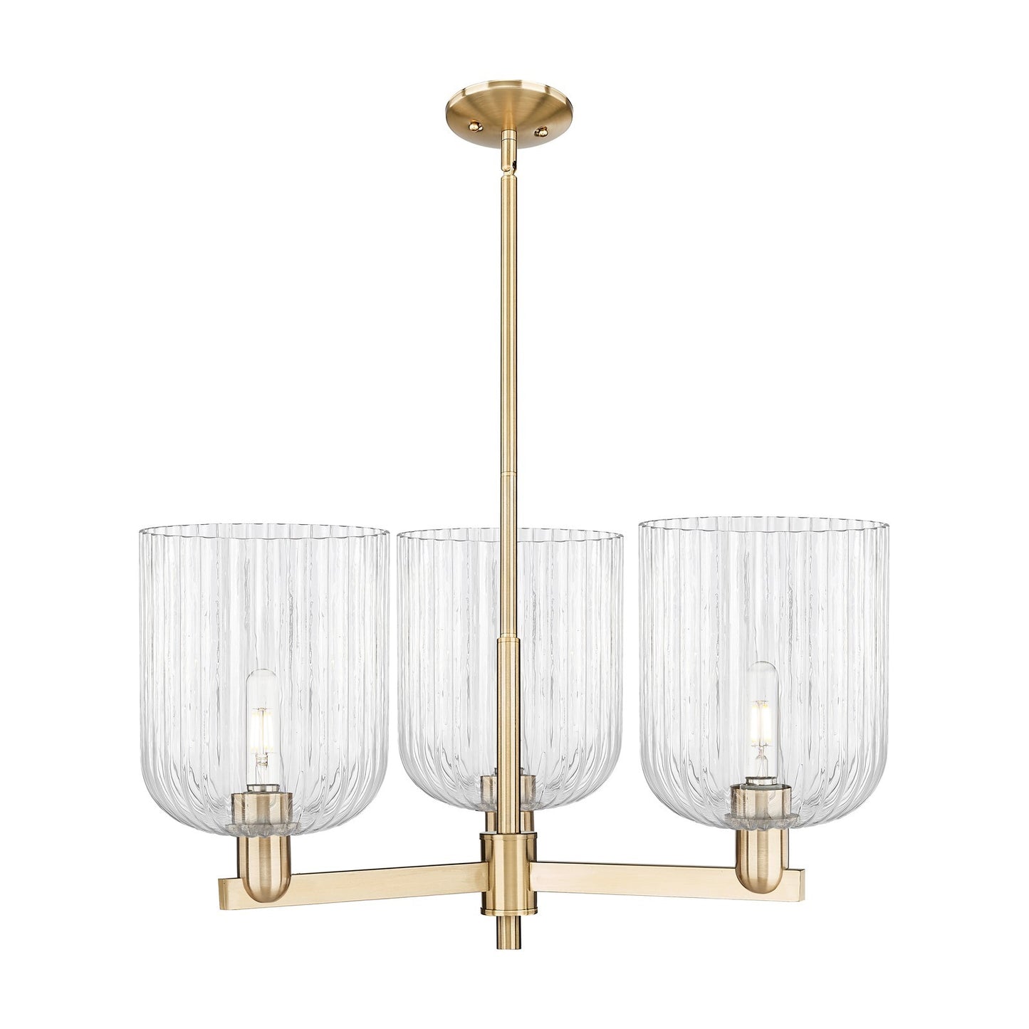 Innovations Bridal Veil 30in 3-Light Pendant | Industrial Champagne Bronze Steel and Clear Ribbed Glass | Kitchen Island & | Model 716-3CR-CB-G559-8CL