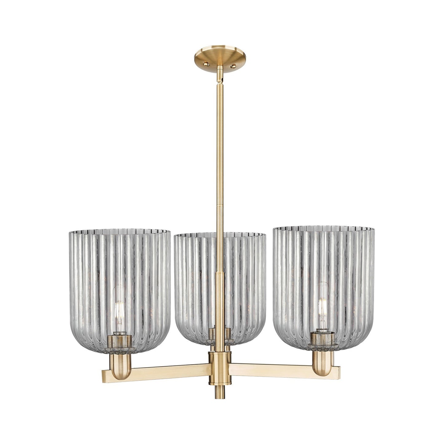 Innovations Bridal Veil 30in 3-Light Pendant | Industrial Champagne Bronze Steel and Light Smoke Ribbed Glass | Kitchen Island | Model 716-3CR-CB-G559-8SM
