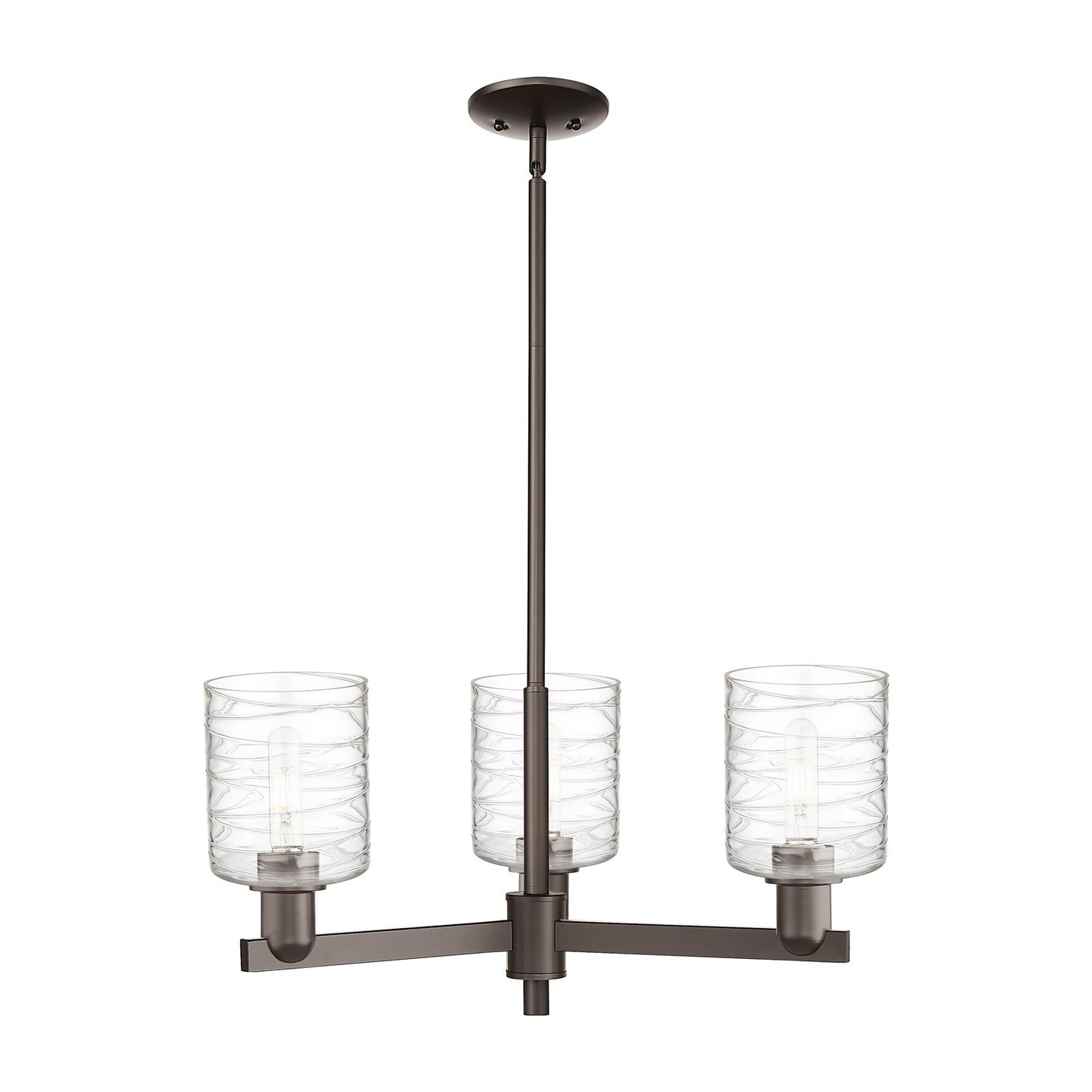 Innovations Cobbleskill 27in 3-Light Pendant | Industrial Oil Rubbed Bronze Steel and Deco Swirl Glass | Kitchen Island & Dining | Model 716-3CR-OB-G1113