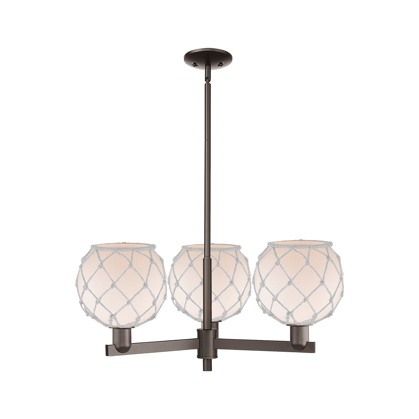 Innovations Farmhouse Rope 30in 3-Light Pendant | Industrial Oil Rubbed Bronze Steel and White Frosted Glass Rope | Kitchen | Model 716-3CR-OB-G121-8RW