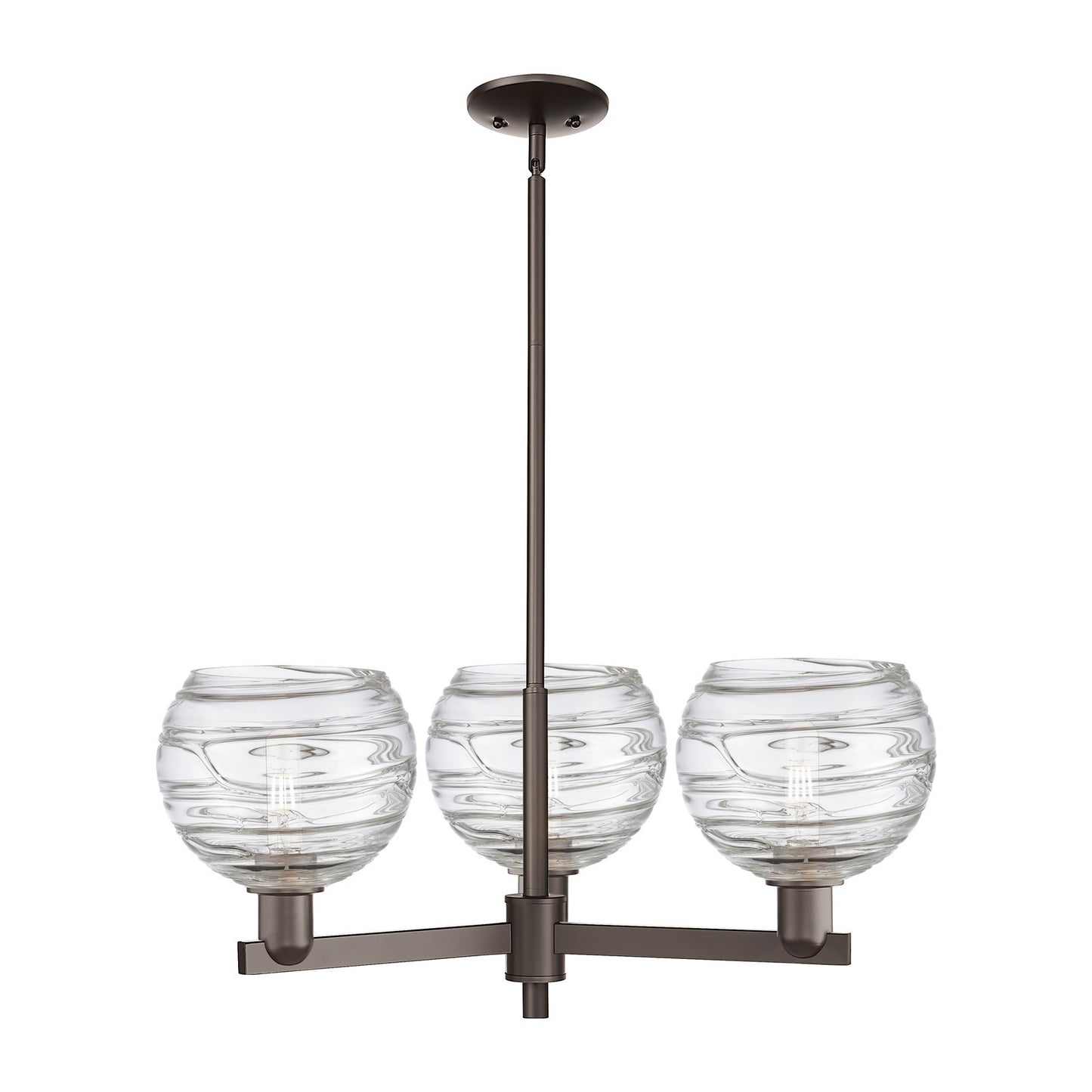 Innovations Athens Deco Swirl 30in 3-Light Pendant | Industrial Oil Rubbed Bronze Steel and Clear Deco Swirl Glass | Kitchen | Model 716-3CR-OB-G1213-8CL