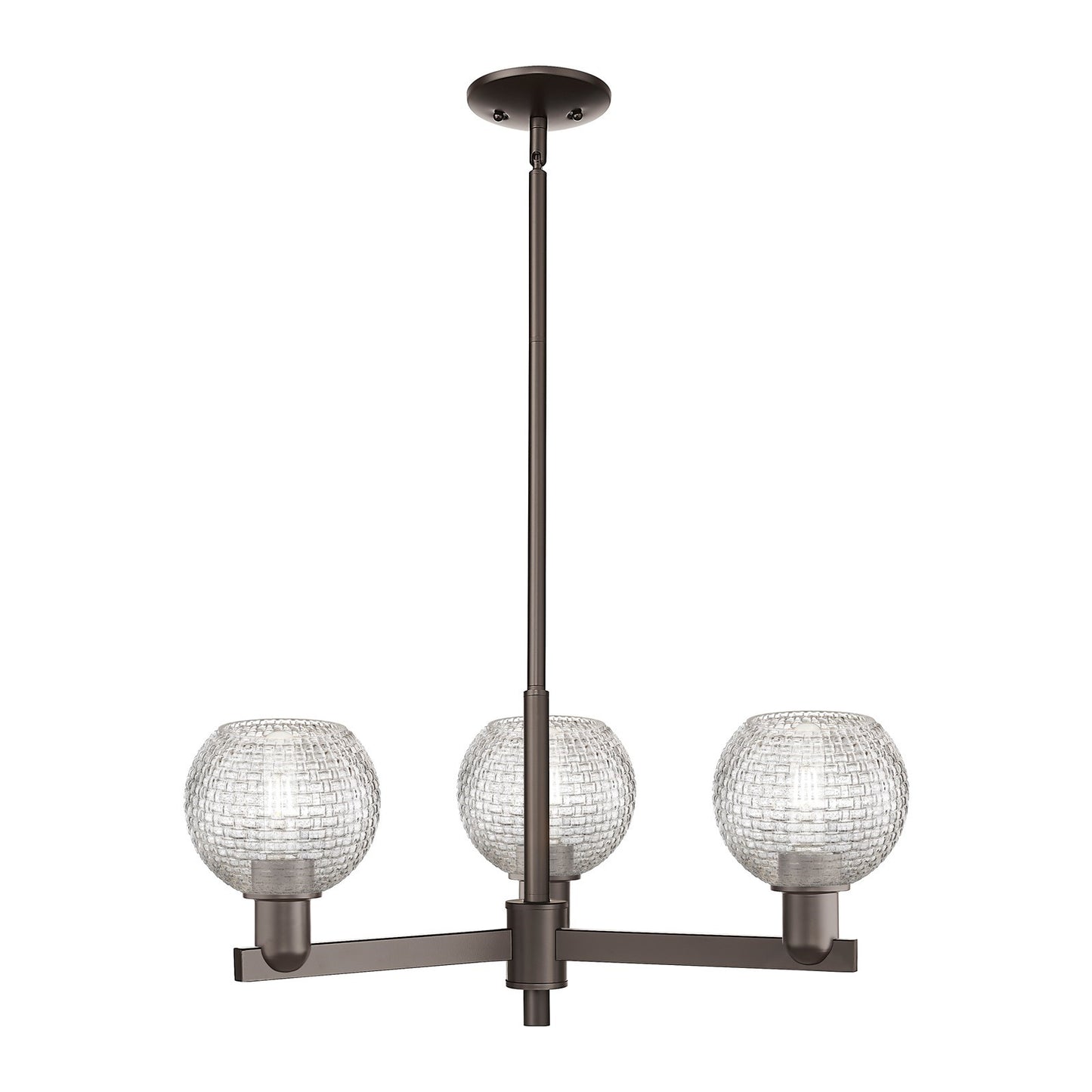 Innovations Athens 28in 3-Light Pendant | Industrial Oil Rubbed Bronze Steel and Clear Basket Weave Glass | Kitchen Island & | Model 716-3CR-OB-G122C-6CL