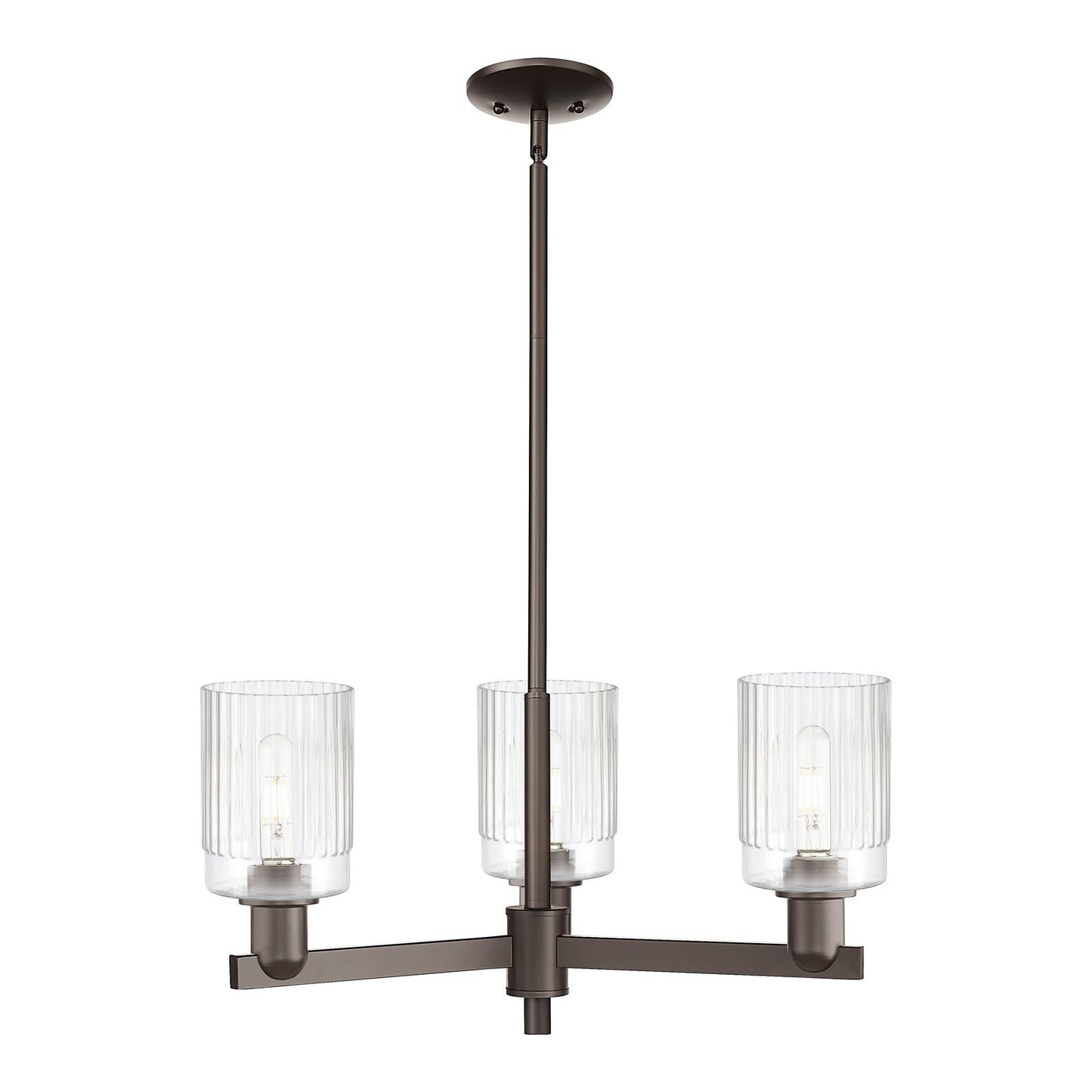 Innovations Hadley 26in 3-Light Pendant | Industrial Oil Rubbed Bronze Steel and Clear Ribbed Glass | Kitchen Island & Dining Room | Model 716-3CR-OB-G342