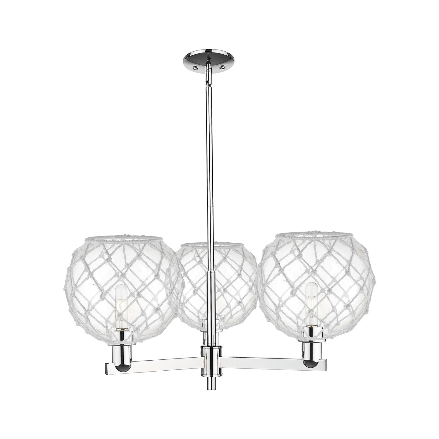 Innovations Farmhouse Rope 32in 3-Light Pendant | Industrial Polished Chrome Steel and Clear Glass with White Rope | Kitchen | Model 716-3CR-PC-G122-10RW