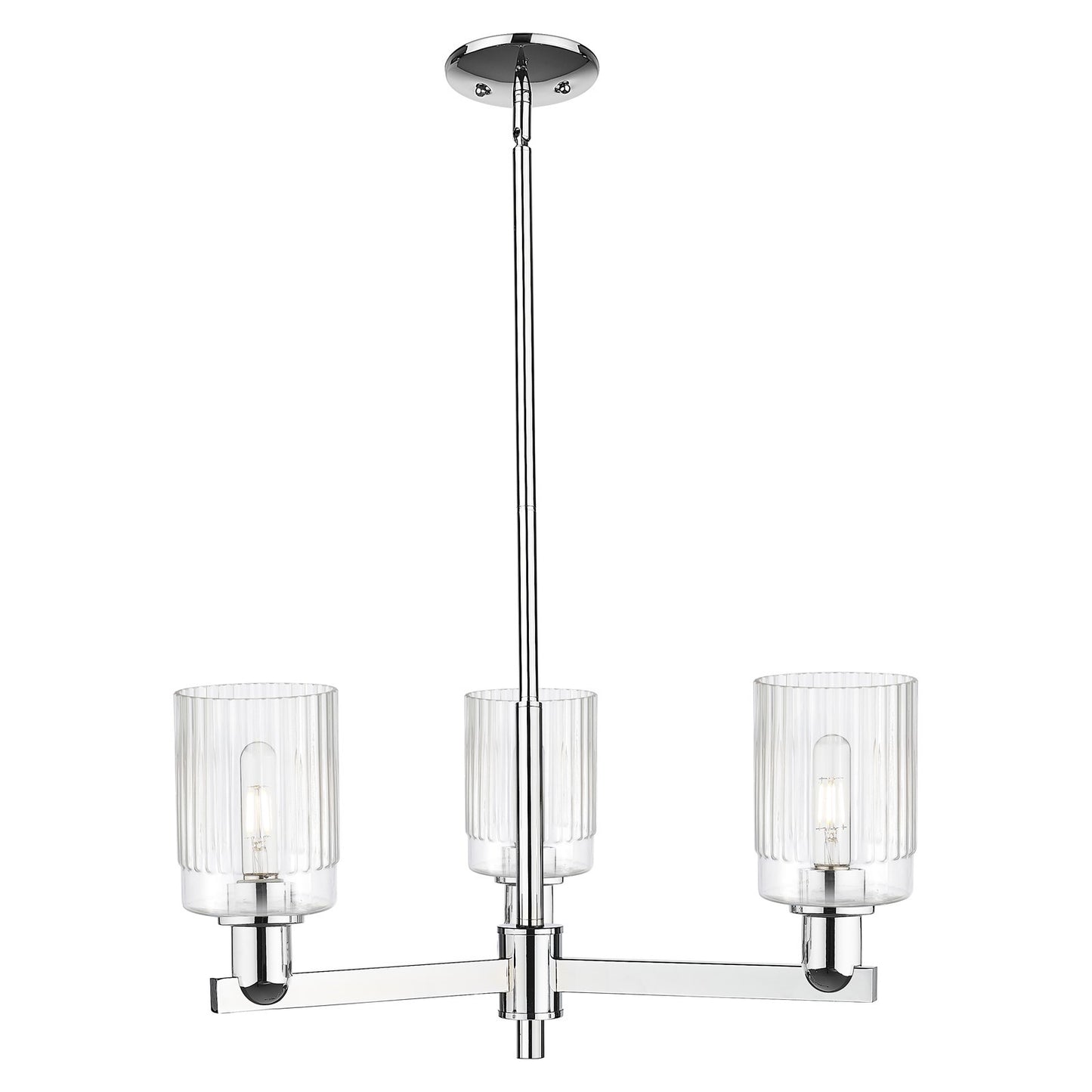 Innovations Hadley 26in 3-Light Pendant | Industrial Polished Chrome Steel and Clear Ribbed Glass | Kitchen Island & Dining Room | Model 716-3CR-PC-G342
