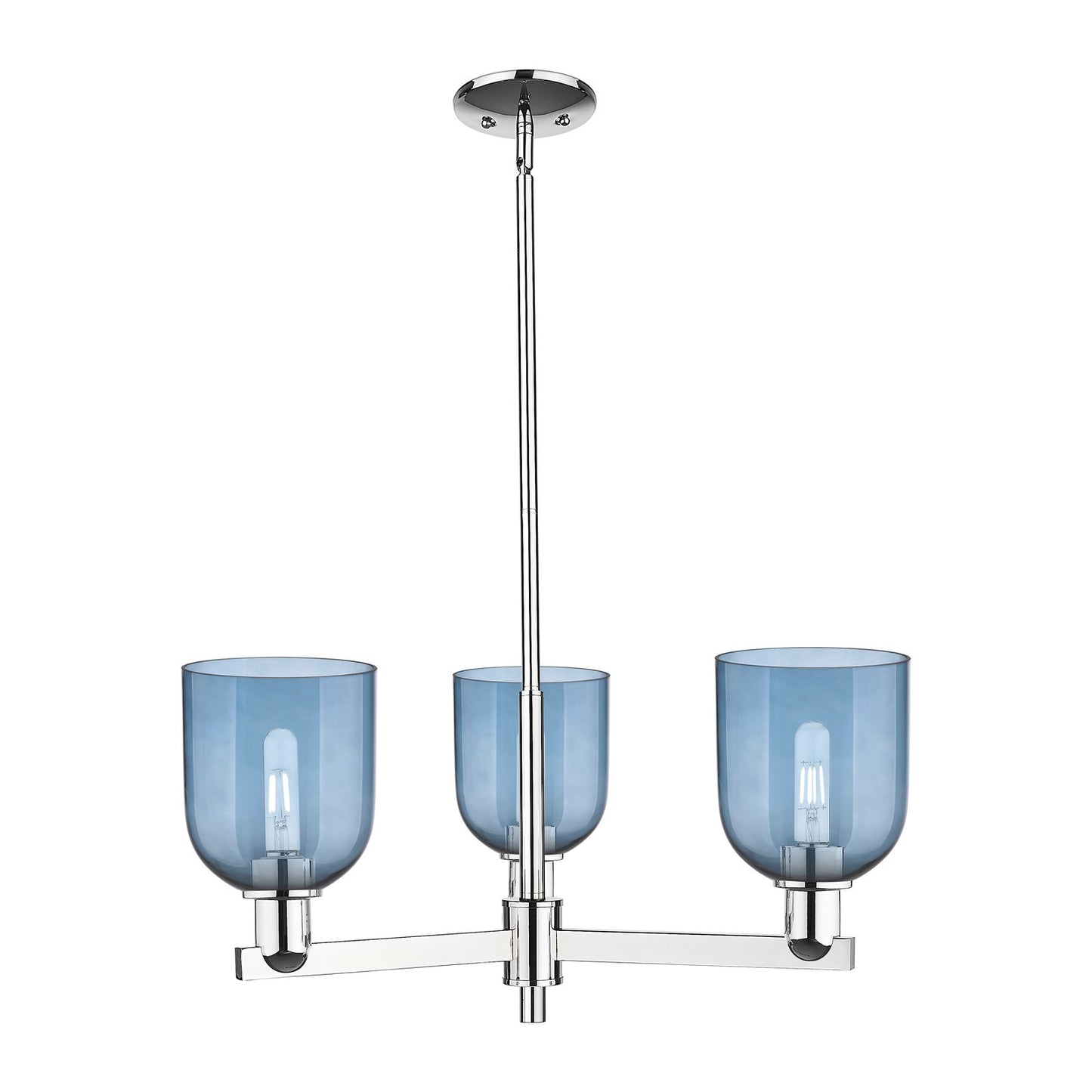 Innovations Bella 27in 3-Light Pendant | Industrial Polished Chrome and Blue Glass | Kitchen Island & Dining Room | 27.25 x | Model 716-3CR-PC-G558-6BL