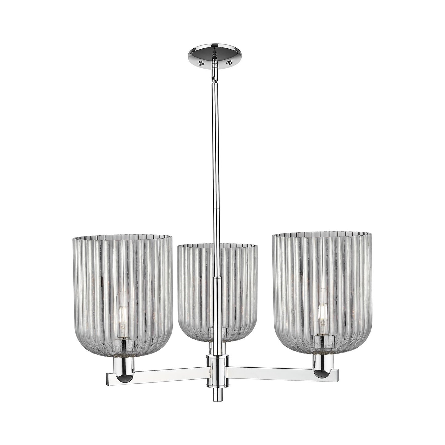 Innovations Bridal Veil 30in 3-Light Pendant | Industrial Polished Chrome and Light Smoke Ribbed Glass | Kitchen Island & | Model 716-3CR-PC-G559-8SM