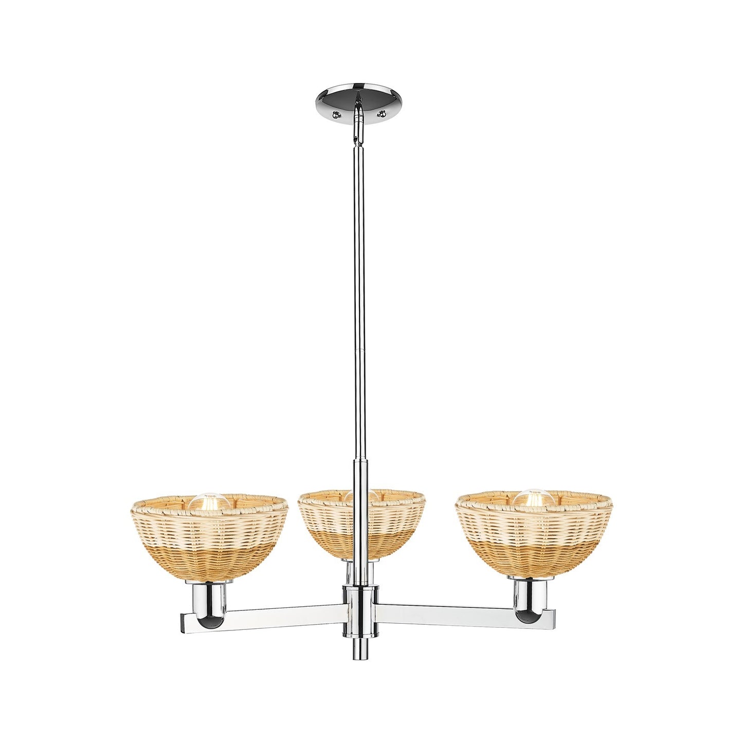 Innovations Natural Ballston Dome 29in 3-Light Pendant | Farmhouse Polished Chrome and Natural Fiber | Kitchen Island & | Model 716-3CR-PC-NBD2-75-NAT
