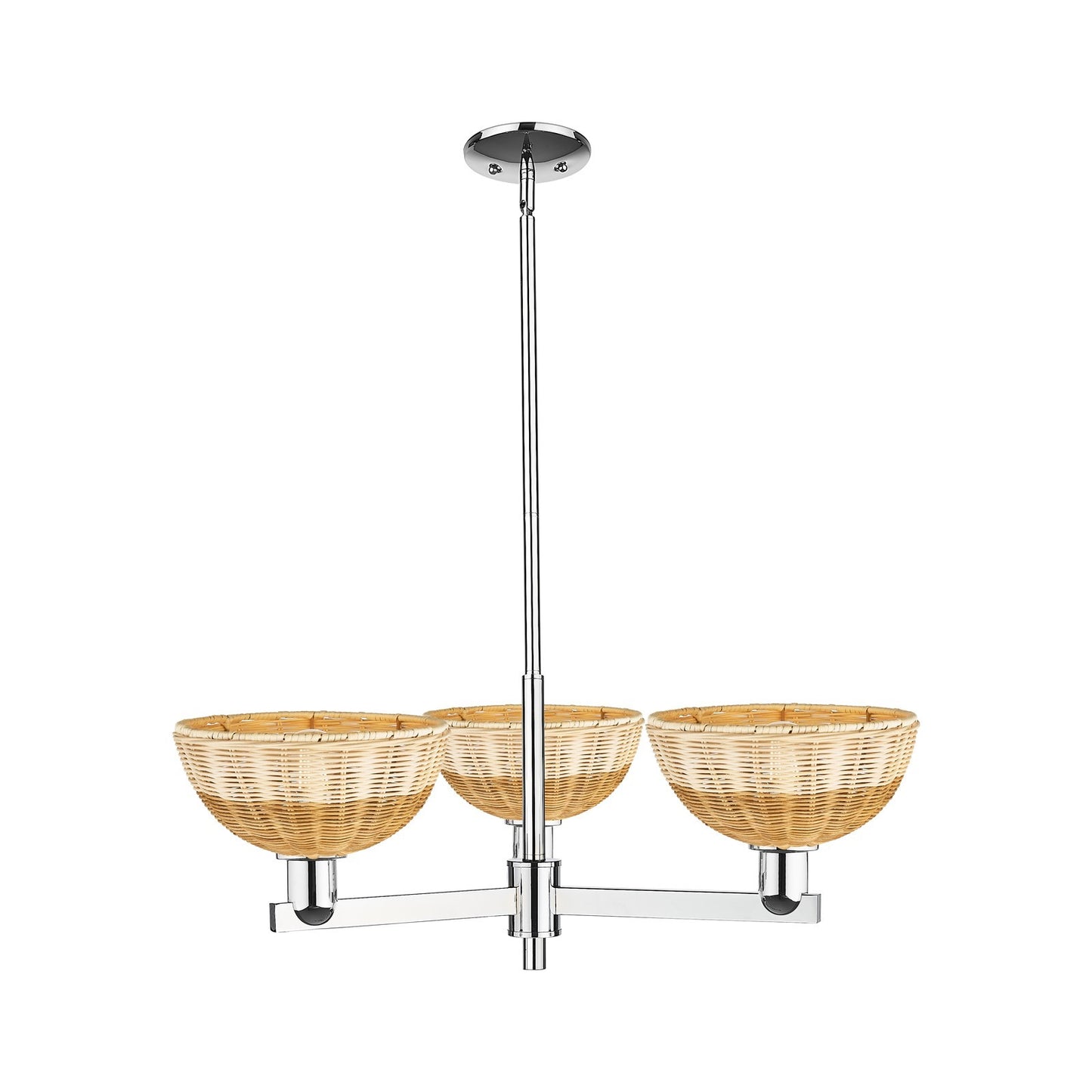 Innovations Lighting Bristol Natural II 31in 3-Light Pendant | Industrial Polished Chrome and Natural Fiber Dome Shade | Model 716-3CR-PC-NBD2-9-NAT