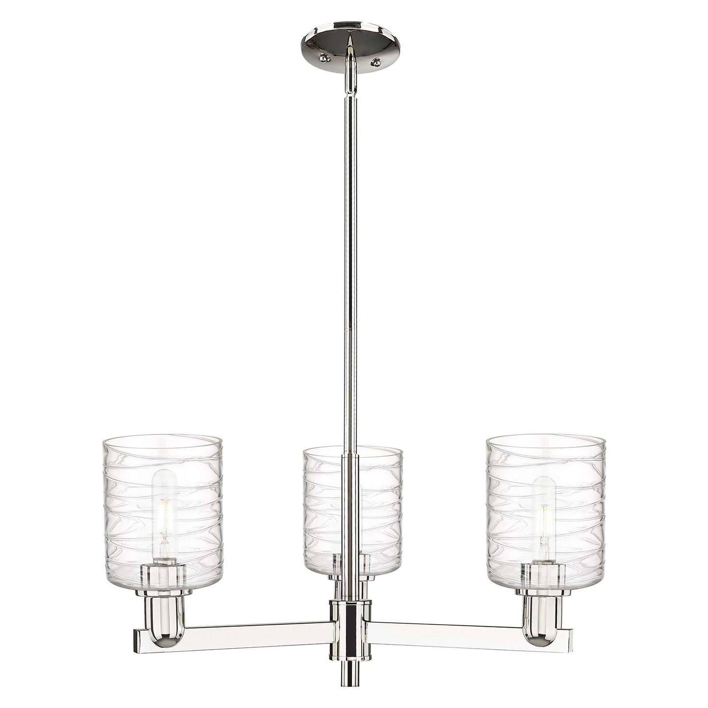 Innovations Cobbleskill 27in 3-Light Pendant | Industrial Polished Nickel Steel and Deco Swirl Clear Glass | Kitchen Island & | Model 716-3CR-PN-G1113