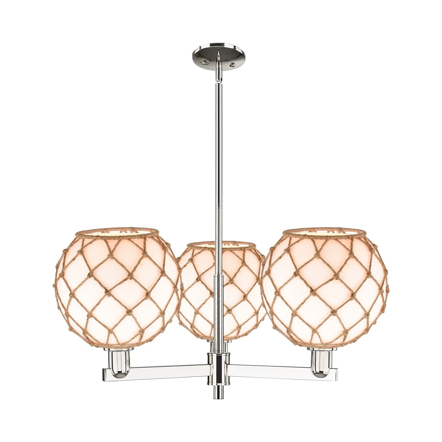 Innovations Farmhouse Rope 32in 3-Light Pendant | Industrial Polished Nickel and Matte White Glass with Brown Rope | Kitchen | Model 716-3CR-PN-G121-10RB