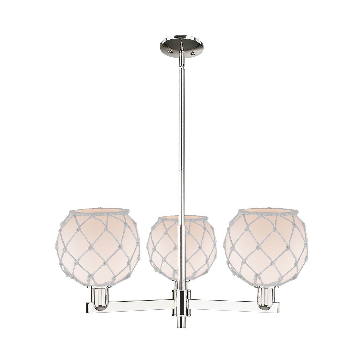 Innovations Farmhouse Rope 30in 3-Light Pendant | Industrial Polished Nickel Steel and White Frosted Glass with Rope | Kitchen | Model 716-3CR-PN-G121-8RW