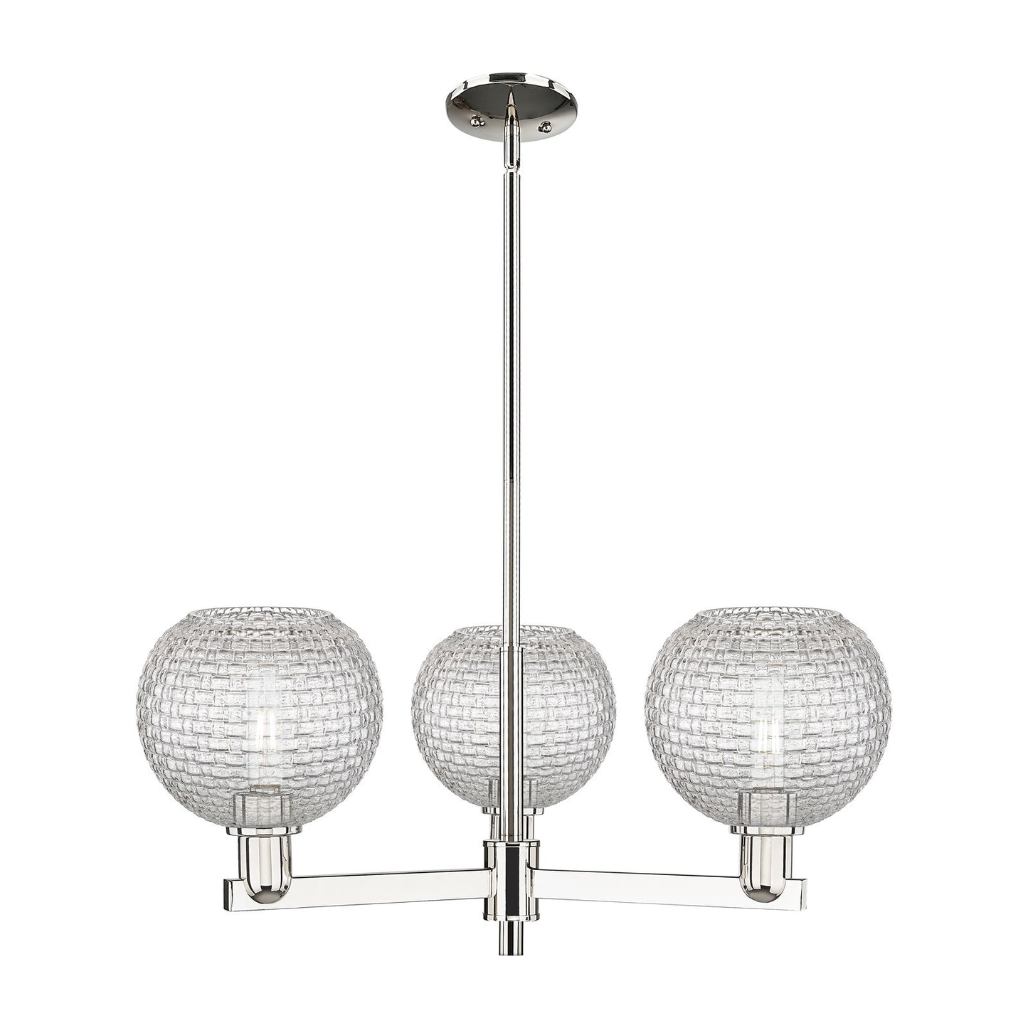 Innovations Athens 30in 3-Light Pendant | Industrial Polished Nickel Steel and Clear Basket Weave Glass | Kitchen Island & | Model 716-3CR-PN-G122C-8CL