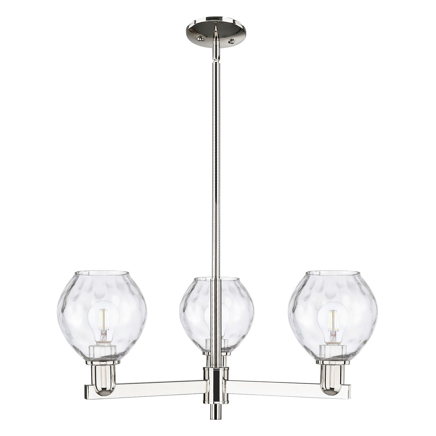 Innovations Waverly 28in 3-Light Pendant | Industrial Polished Nickel Steel and Clear Water Glass | Kitchen Island & Dining Room | Model 716-3CR-PN-G362