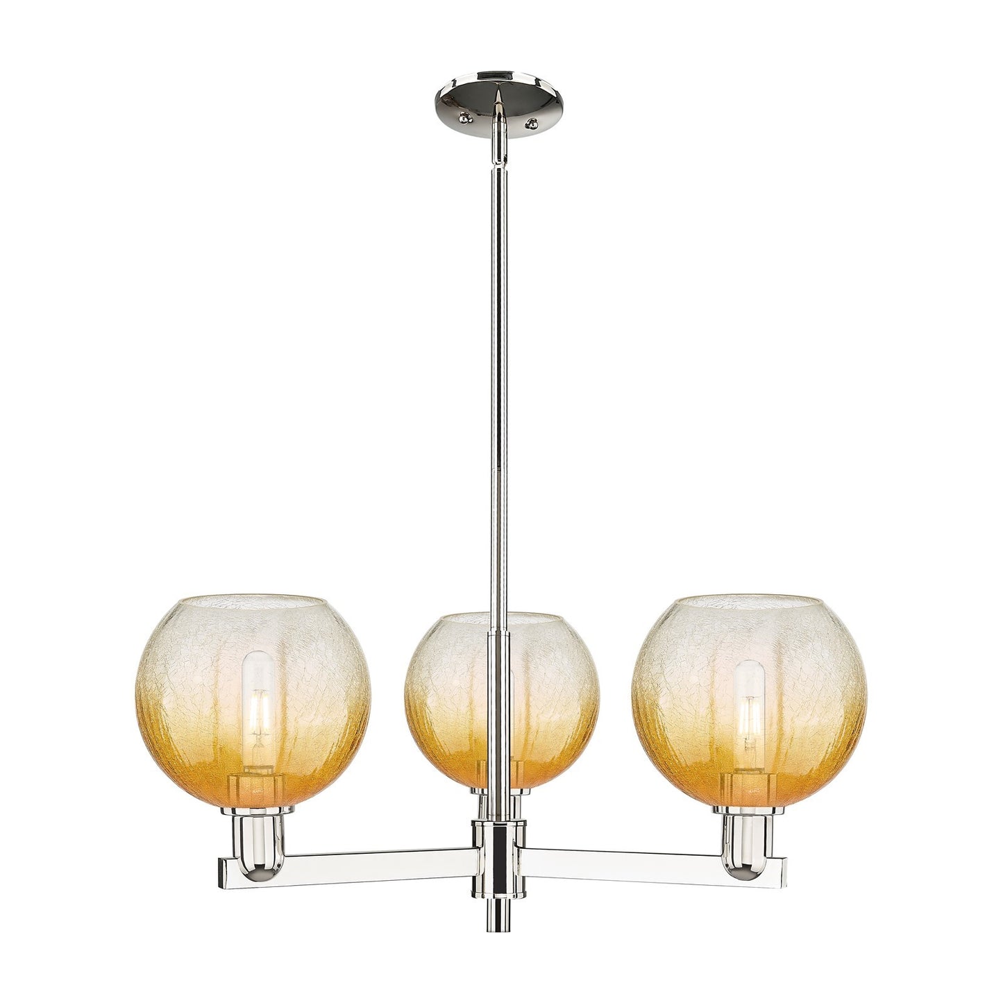 Innovations Brookhaven Globe 30in 3-Light Pendant | Industrial Polished Nickel Steel and Amber Glass | Kitchen Island & Dining | Model 716-3CR-PN-G483-8AM