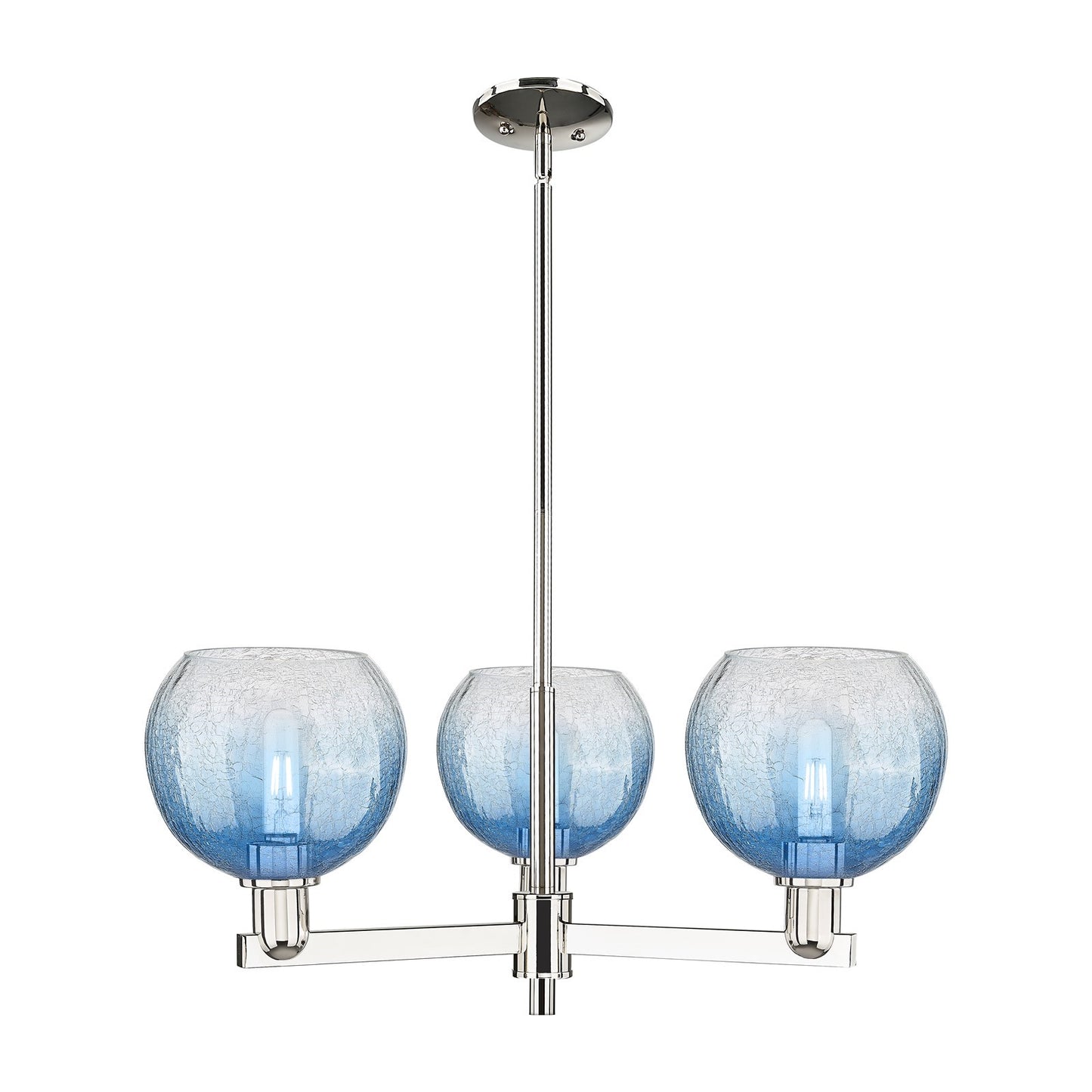 Innovations Brookhaven Globe 30in 3-Light Pendant | Industrial Polished Nickel Steel and Sapphire Blue Glass | Kitchen Island | Model 716-3CR-PN-G483-8SB