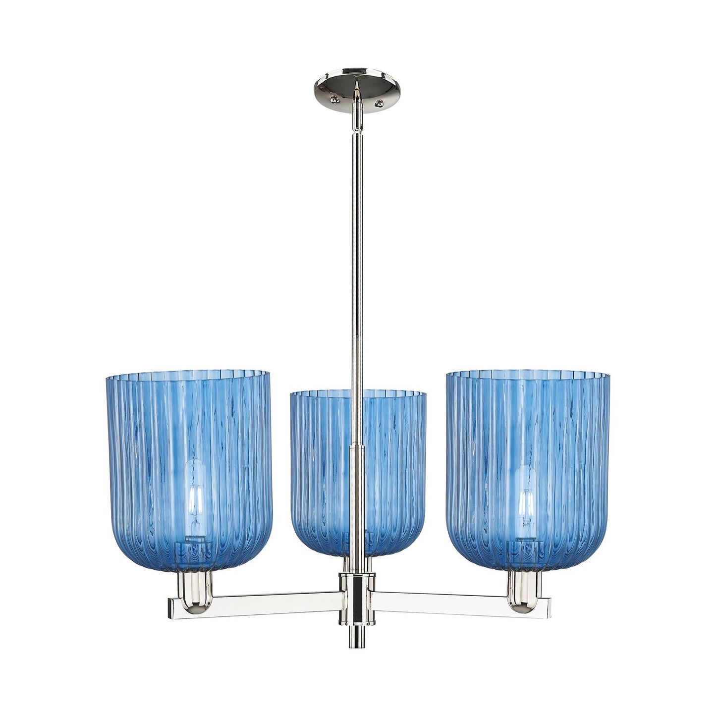 Innovations Bridal Veil 30in 3-Light Pendant | Industrial Polished Nickel and Princess Blue Ribbed Glass | Kitchen Island & | Model 716-3CR-PN-G559-8BL