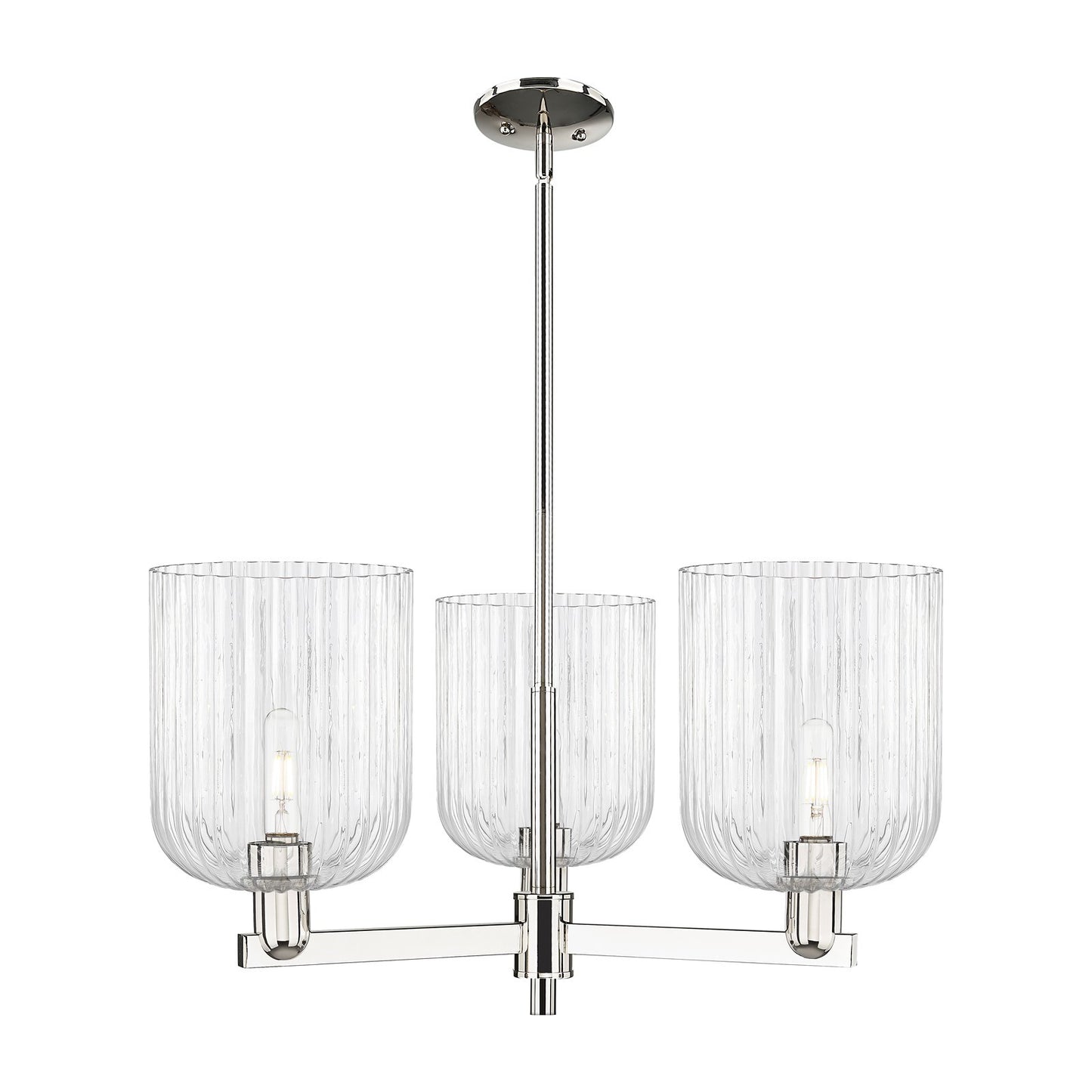 Innovations Bridal Veil 30in 3-Light Pendant | Industrial Polished Nickel Steel and Clear Ribbed Glass | Kitchen Island & | Model 716-3CR-PN-G559-8CL