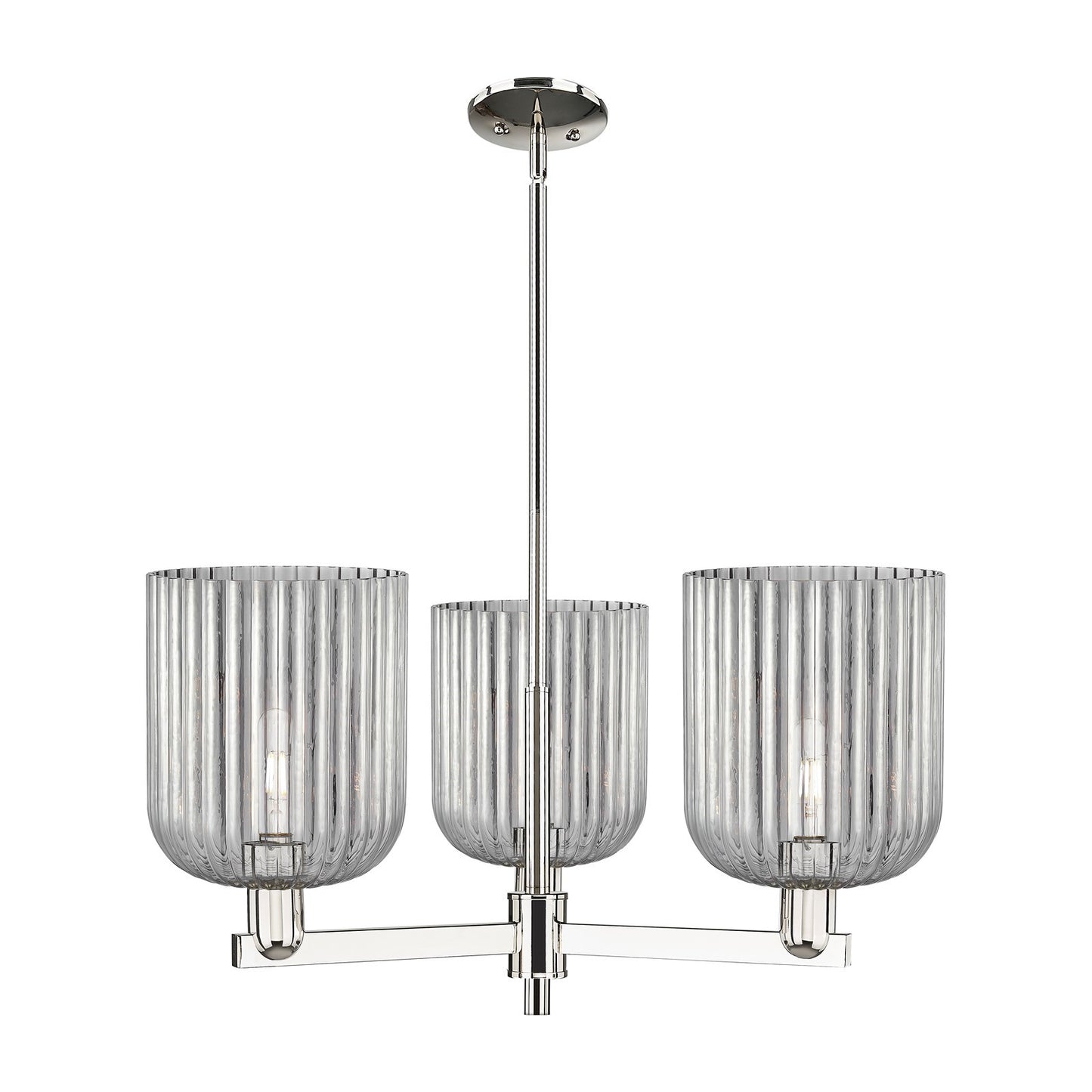Innovations Bridal Veil 30in 3-Light Pendant | Industrial Polished Nickel and Light Smoke Ribbed Glass | Kitchen Island & | Model 716-3CR-PN-G559-8SM