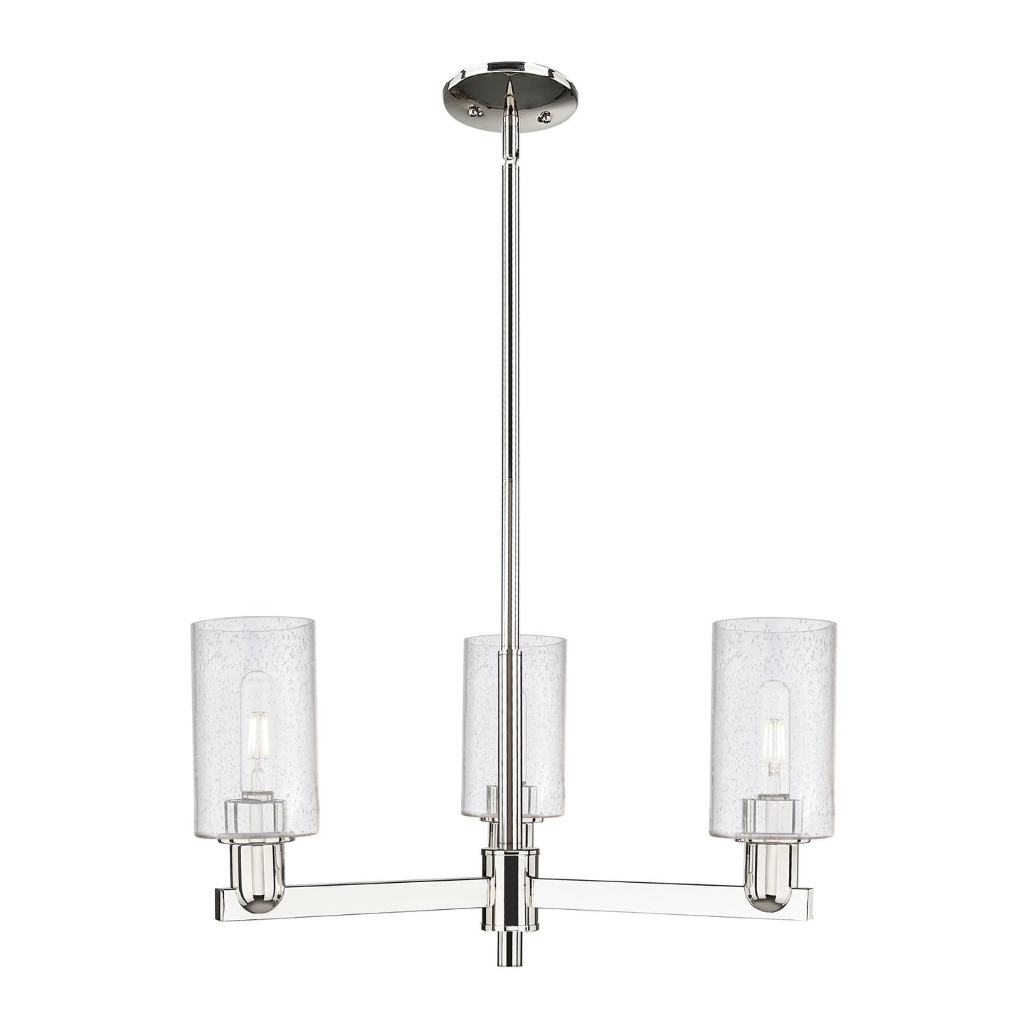 Innovations Clymer 26in 3-Light Pendant | Industrial Polished Nickel Steel and Seedy Glass | Kitchen Island & Dining Room | 25.62 | Model 716-3CR-PN-G804