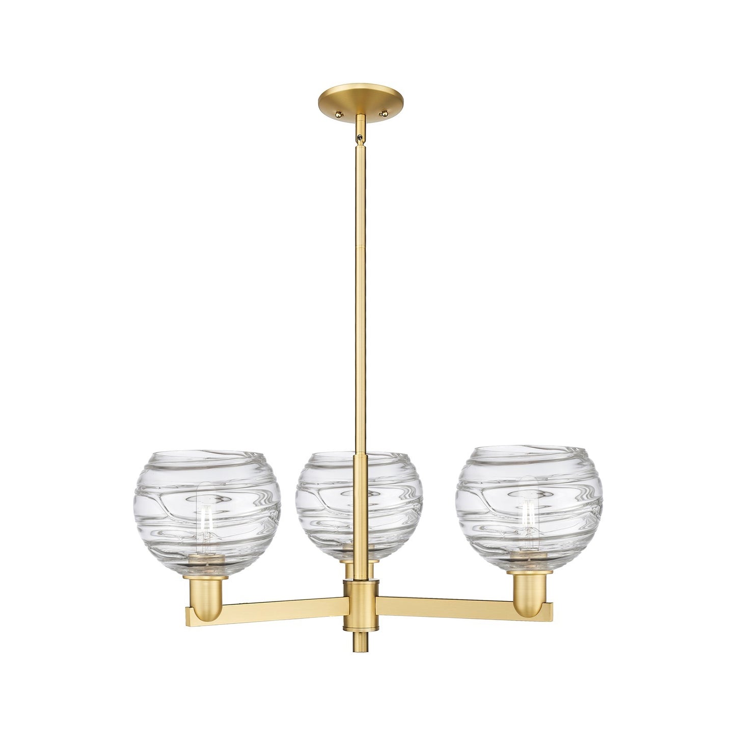 Innovations Athens Deco Swirl 30in 3-Light Pendant | Industrial Satin Gold Steel and Cast Brass with Clear Glass | Kitchen | Model 716-3CR-SG-G1213-8CL