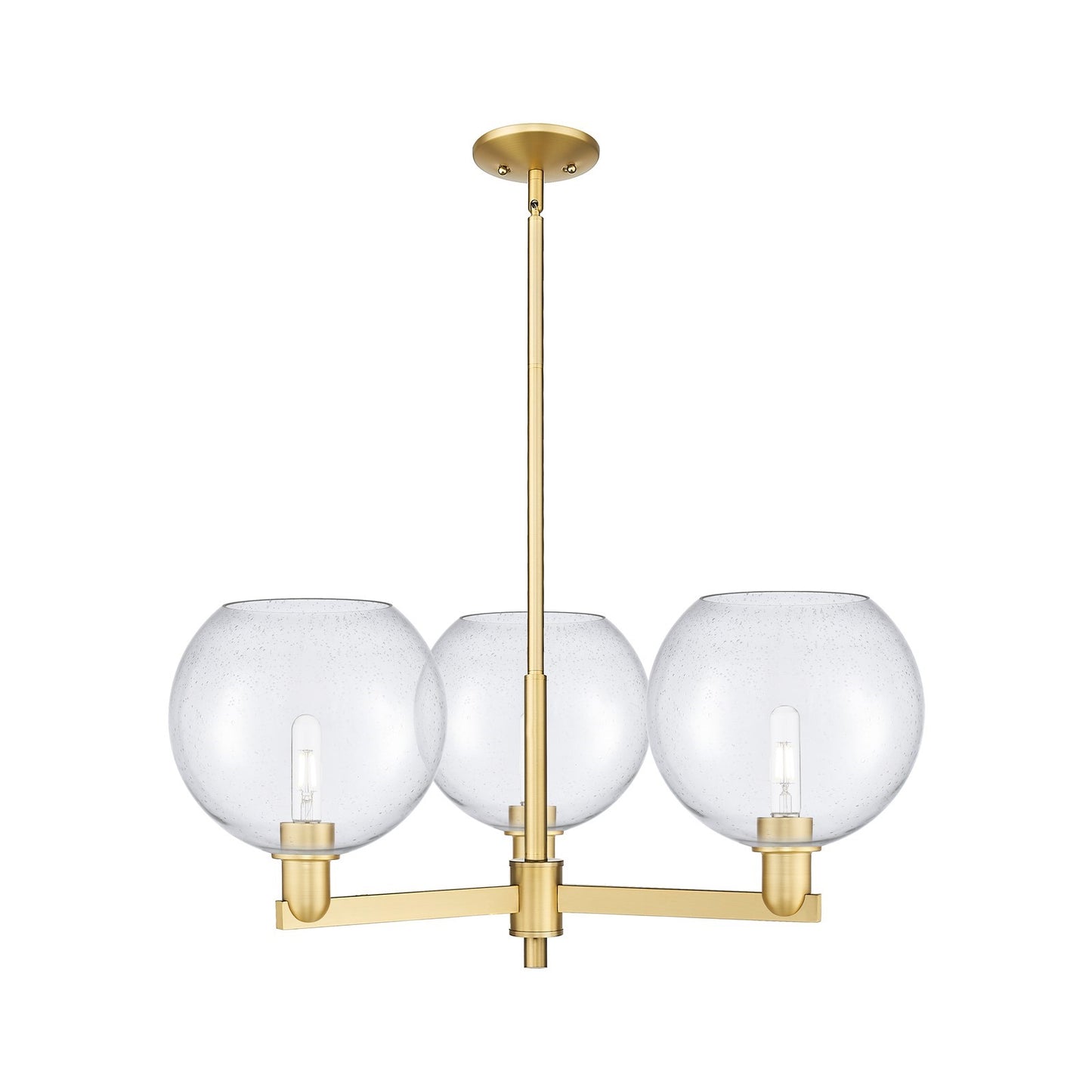 Innovations Athens 32in 3-Light Pendant | Industrial Satin Gold Steel and Seedy Glass | Kitchen Island & Dining Room | 31.75 x | Model 716-3CR-SG-G124-10
