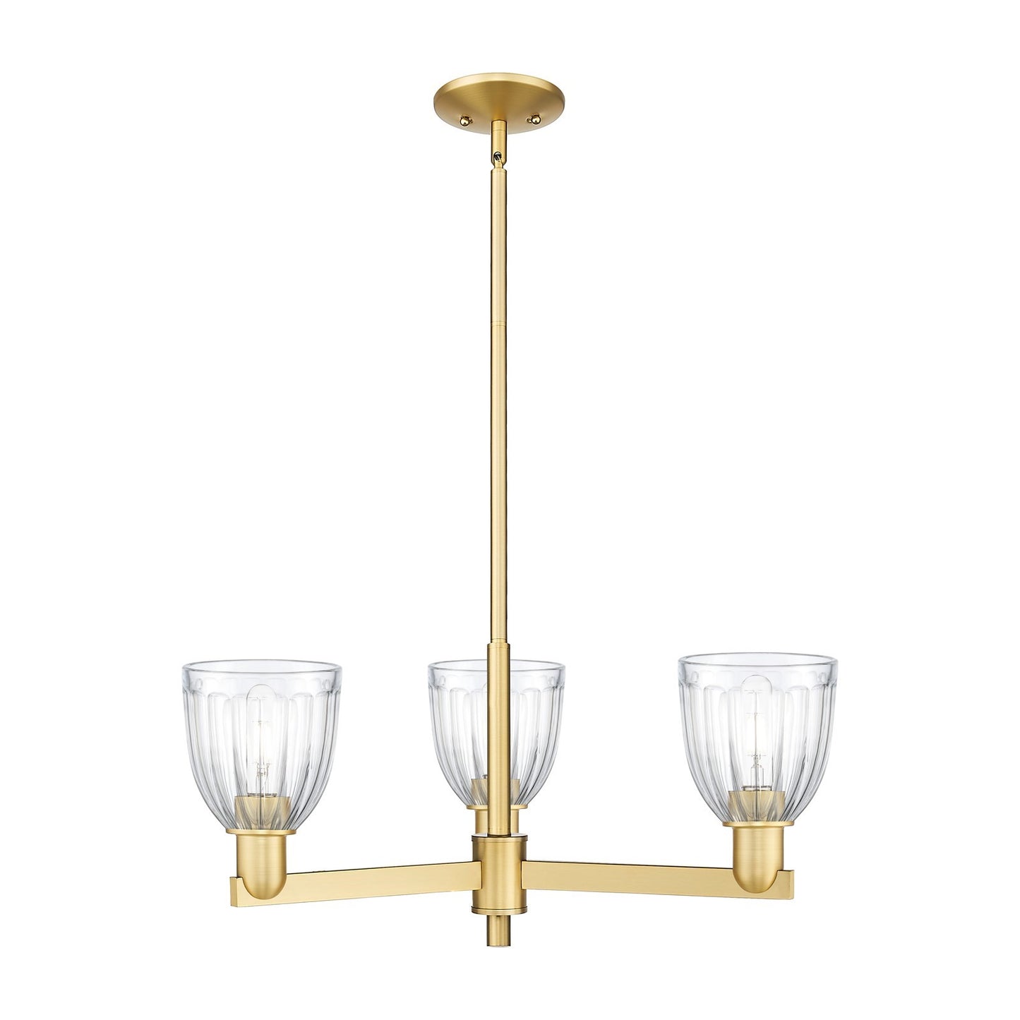 Innovations Brookfield 28in 3-Light Pendant | Industrial Satin Gold Steel and Clear Ribbed Glass | Kitchen Island & Dining Room | Model 716-3CR-SG-G442