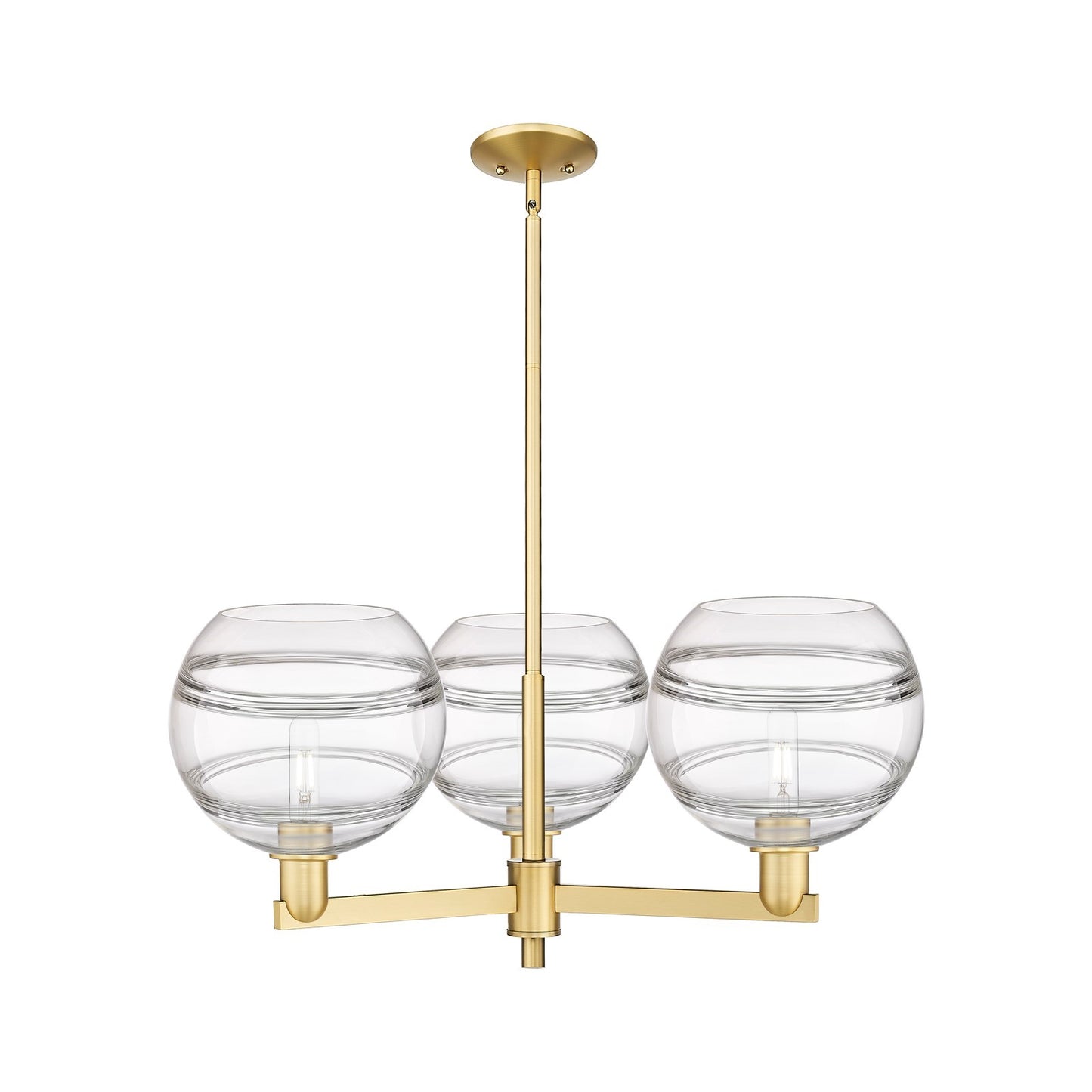 Innovations Rochester 32in 3-Light Pendant | Industrial Satin Gold Steel and Clear Glass | Kitchen Island & Dining Room | Model 716-3CR-SG-G556-10CL