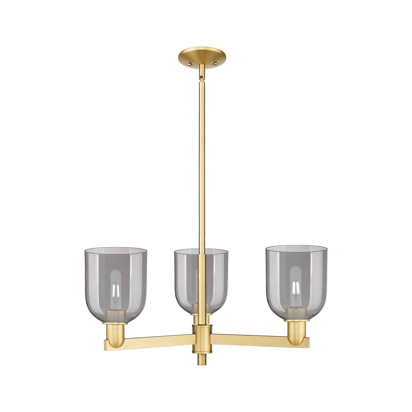 Innovations Bella 27in 3-Light Pendant | Industrial Satin Gold and Light Smoke Glass | Kitchen Island & Dining Room | 27.25 x | Model 716-3CR-SG-G558-6SM
