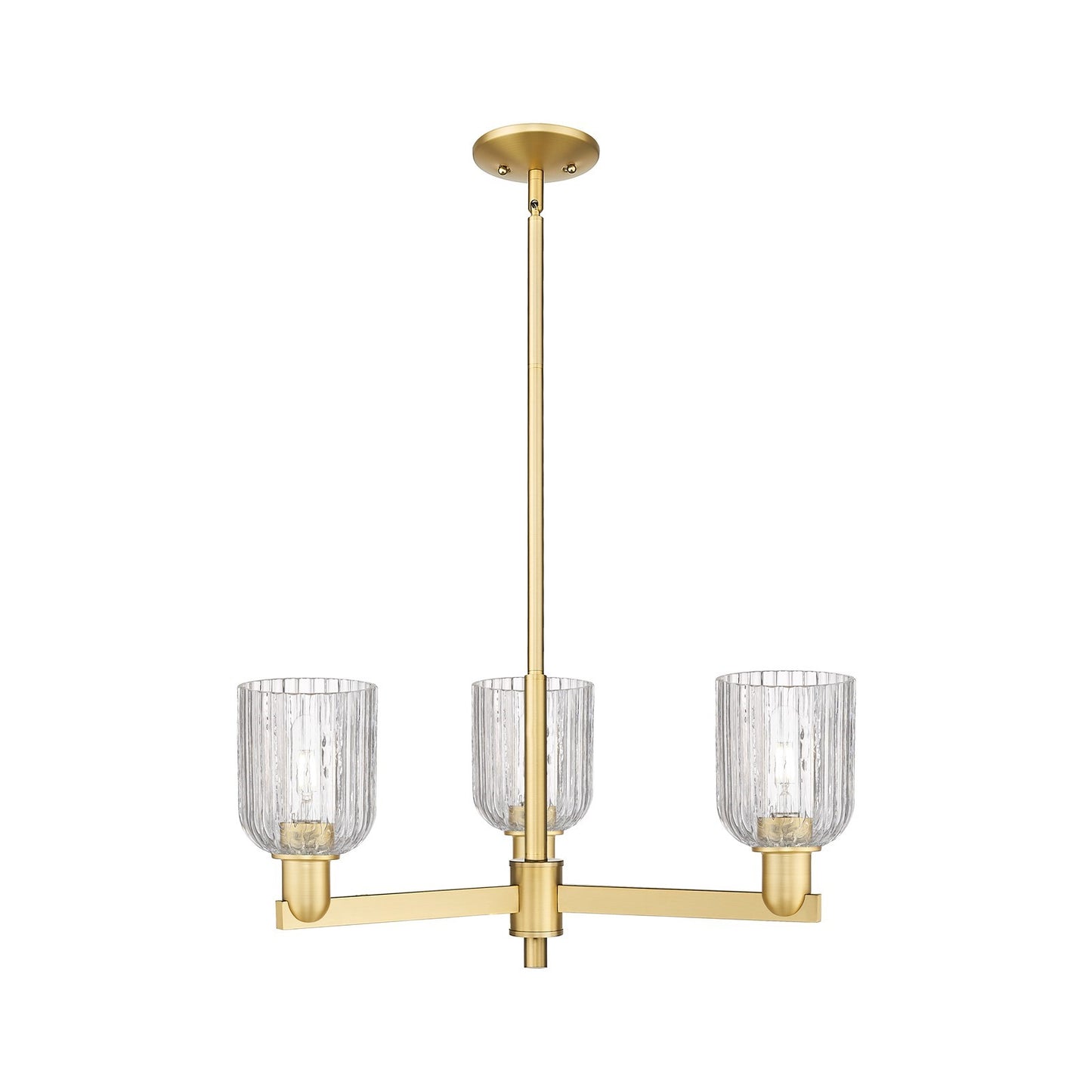 Innovations Bridal Veil 26.75in 3-Light Pendant | Industrial Satin Gold Steel and Clear Ribbed Glass | Kitchen Island & Dining | Model 716-3CR-SG-G559-5CL