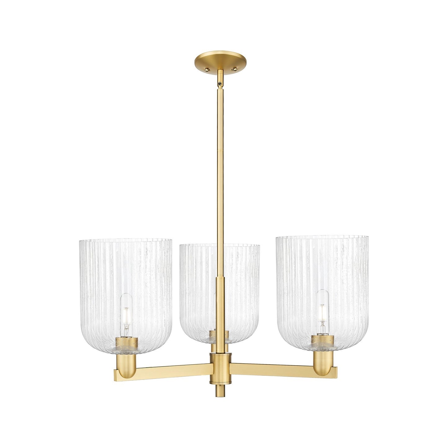 Innovations Bridal Veil 30in 3-Light Pendant | Industrial Satin Gold Steel and Seedy Ribbed Glass | Kitchen Island & Dining | Model 716-3CR-SG-G559-8SDY
