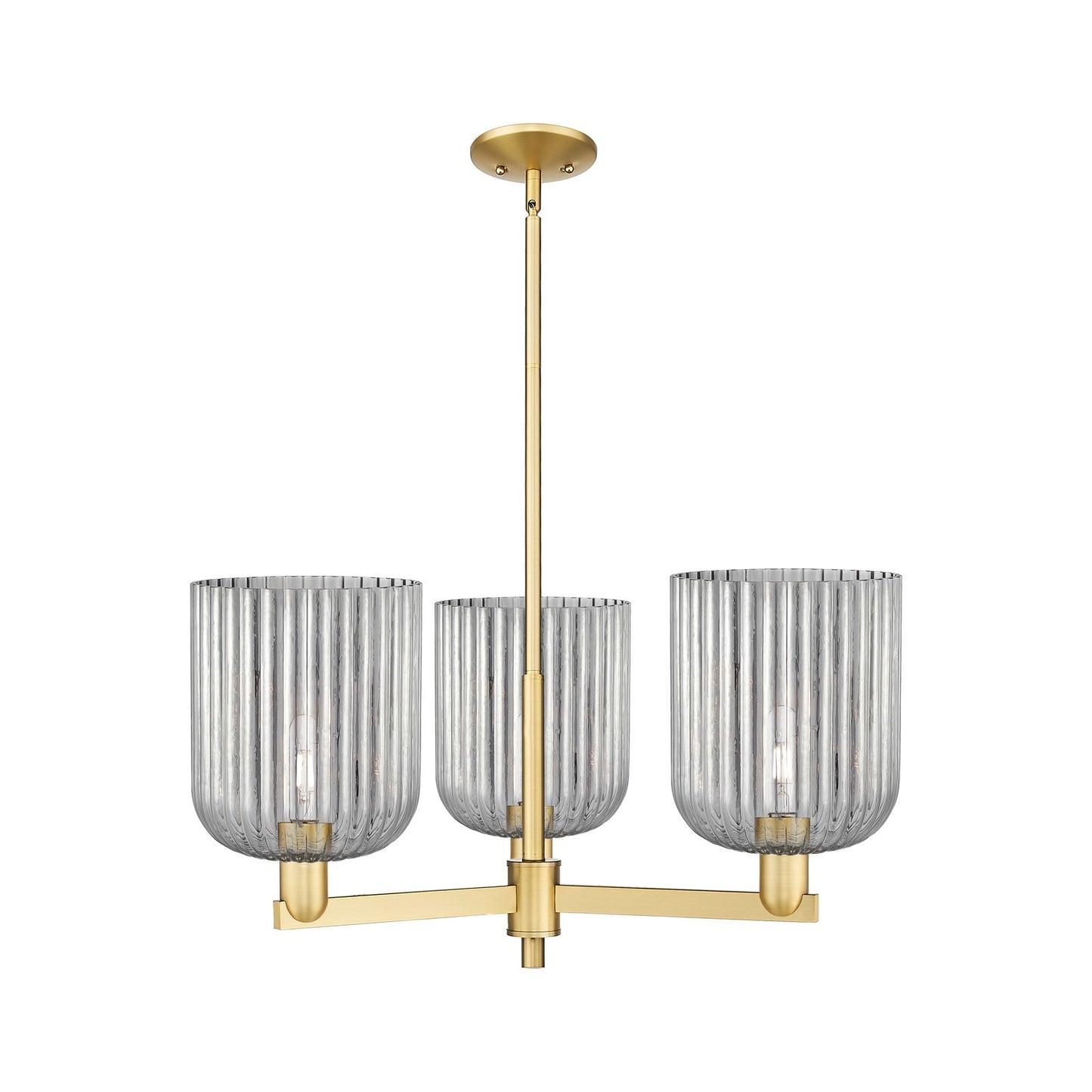 Innovations Bridal Veil 30in 3-Light Pendant | Industrial Satin Gold Steel and Cast Brass with Light Smoke Ribbed Glass | Model 716-3CR-SG-G559-8SM